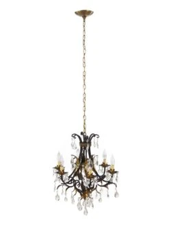 Early 20th Century 6 Arm Black Tole Crystal Chandelier 21 Early 20th Century 6 Arm Black Tole Crystal Chandelier -OGT Sale Store q278231 07