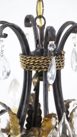 Early 20th Century 6 Arm Black Tole Crystal Chandelier 24 Early 20th Century 6 Arm Black Tole Crystal Chandelier -OGT Sale Store q278231 10