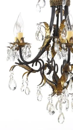 Early 20th Century 6 Arm Black Tole Crystal Chandelier 26 Early 20th Century 6 Arm Black Tole Crystal Chandelier -OGT Sale Store q278231 12