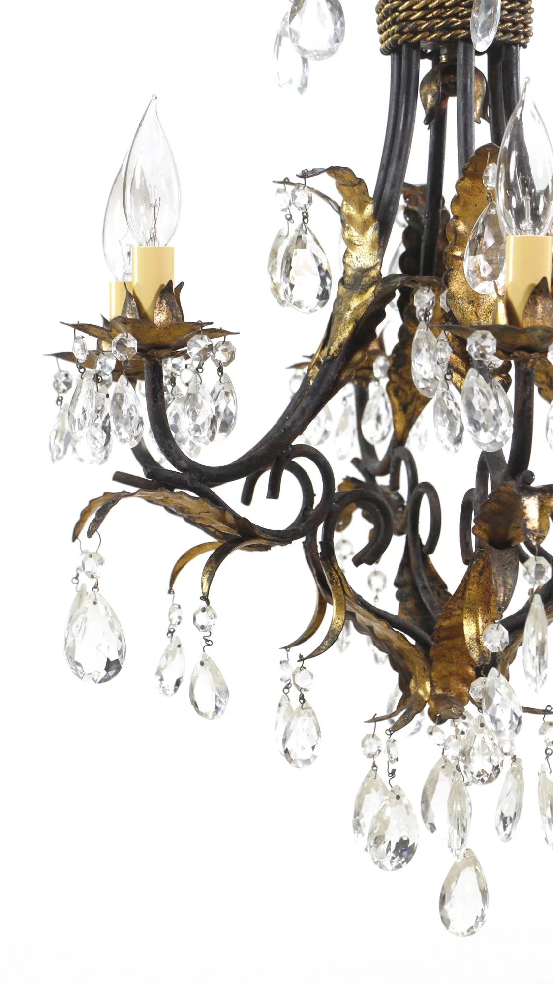 Early 20th Century 6 Arm Black Tole Crystal Chandelier 14 Early 20th Century 6 Arm Black Tole Crystal Chandelier - Image 12