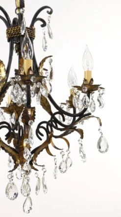 Early 20th Century 6 Arm Black Tole Crystal Chandelier 27 Early 20th Century 6 Arm Black Tole Crystal Chandelier -OGT Sale Store q278231 13