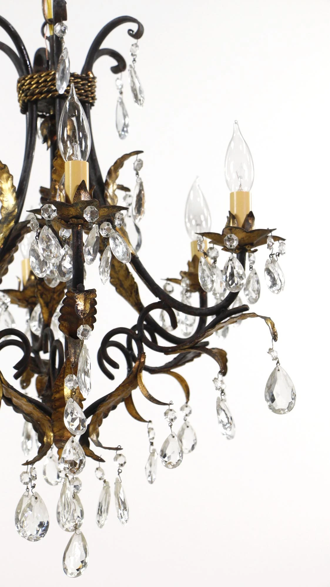 Early 20th Century 6 Arm Black Tole Crystal Chandelier 15 Early 20th Century 6 Arm Black Tole Crystal Chandelier - Image 13