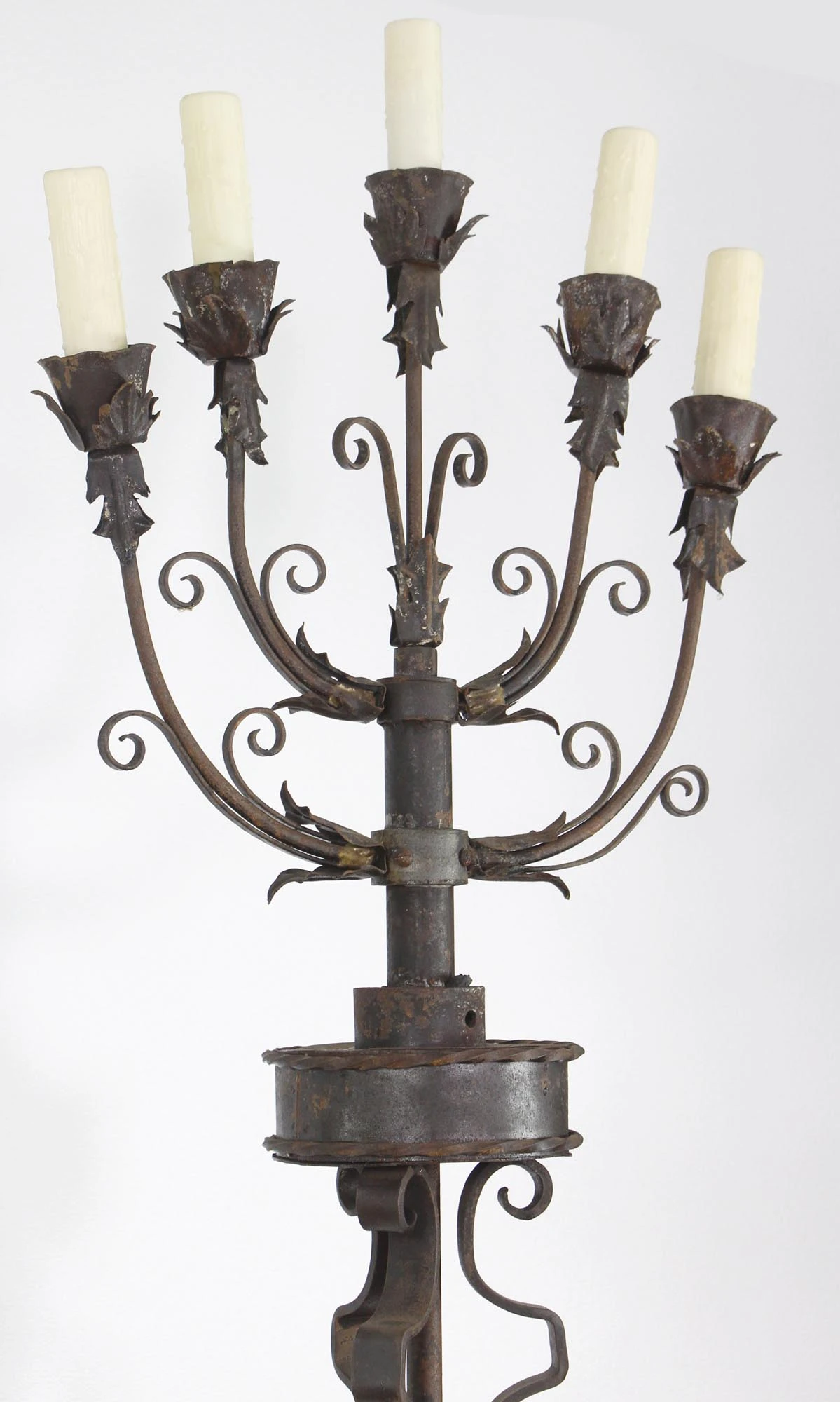 Pair Of Wrought Iron 19th Century Candelabra Floor Lamps 7 Pair Of Wrought Iron 19th Century Candelabra Floor Lamps - Image 5