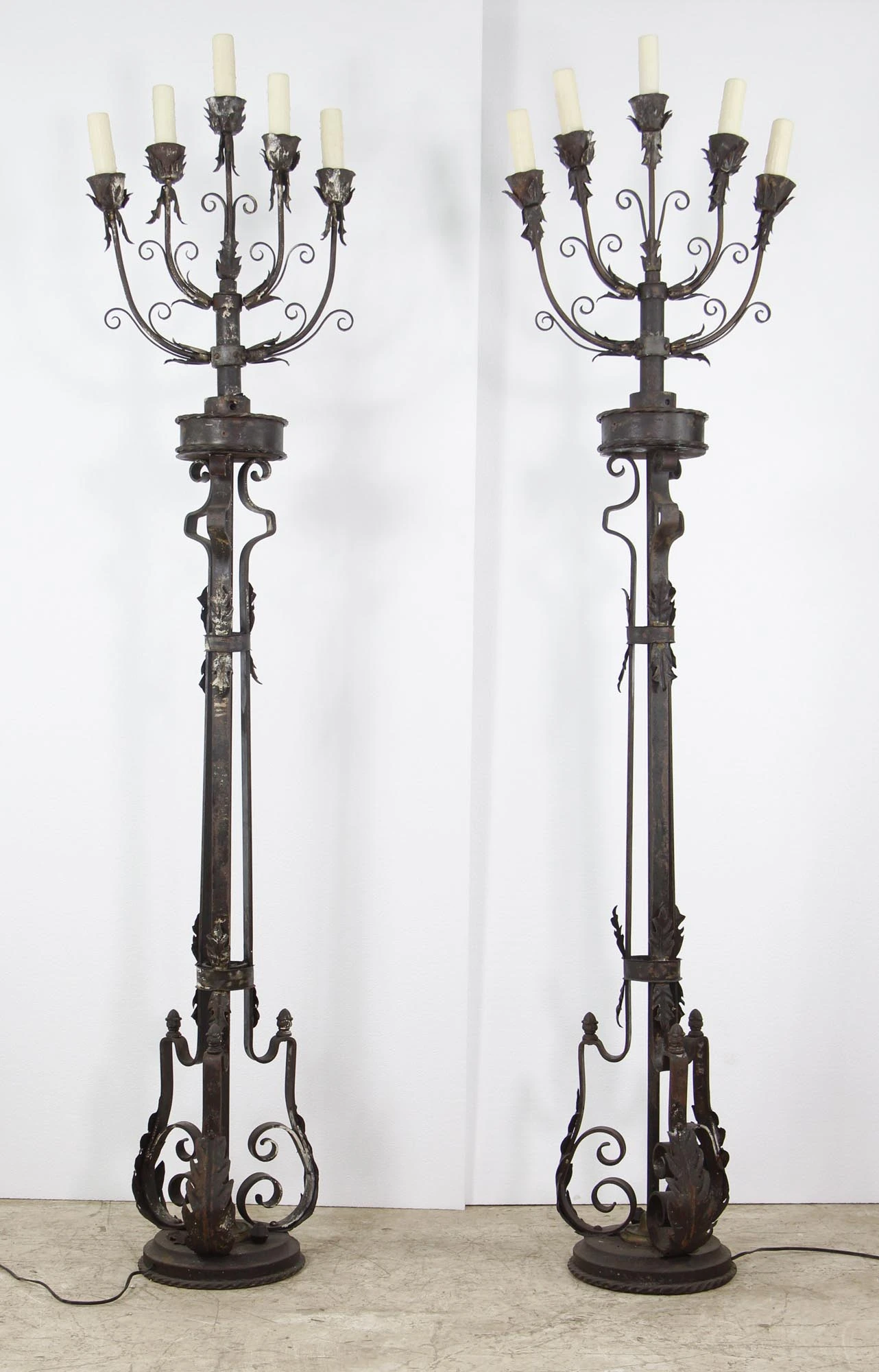 Pair Of Wrought Iron 19th Century Candelabra Floor Lamps 12 Pair Of Wrought Iron 19th Century Candelabra Floor Lamps - Image 10
