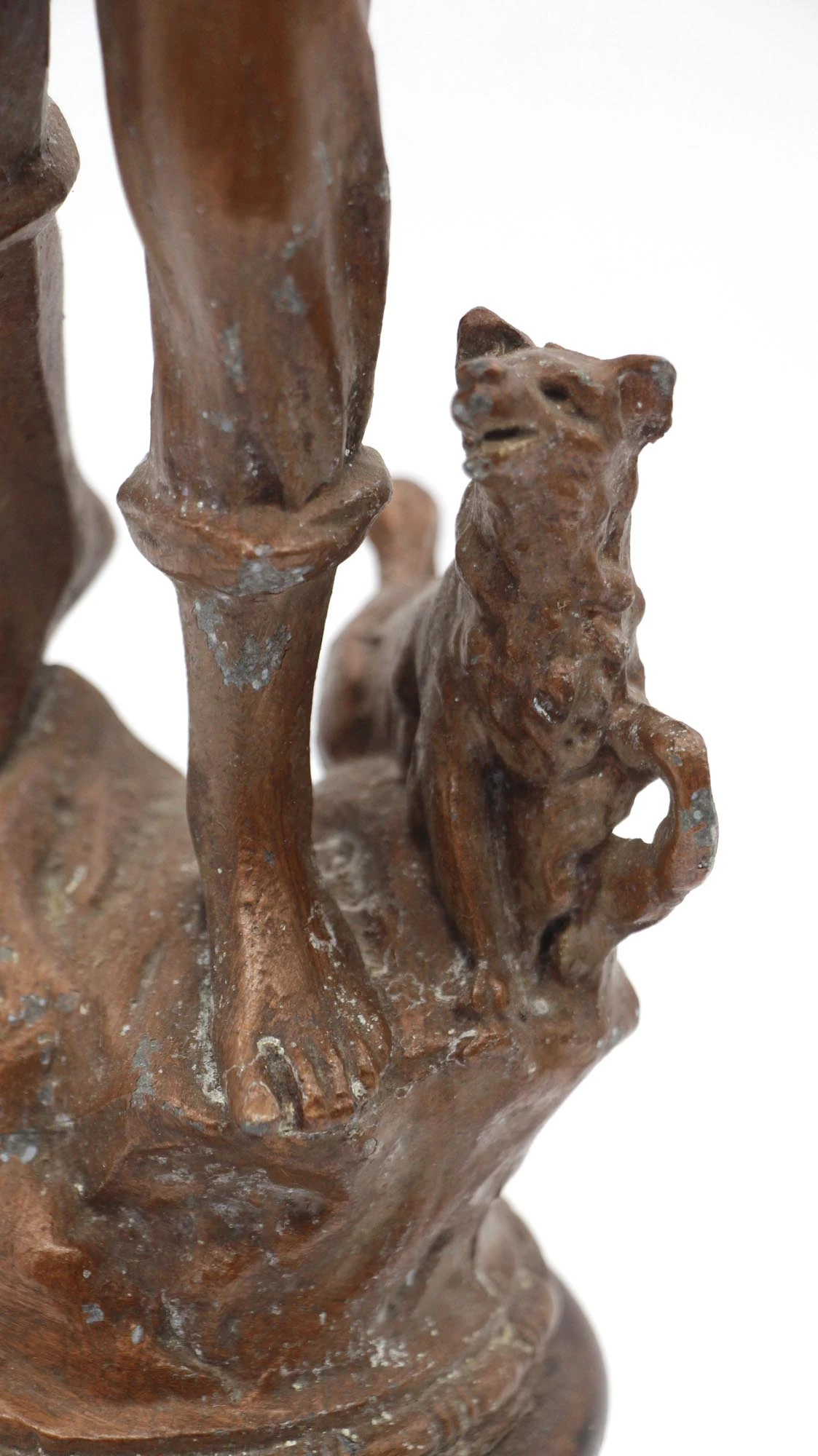 Handmade Copper Washed Man & Dog Statue With Wooden Base 7 Handmade Copper Washed Man & Dog Statue With Wooden Base - Image 5