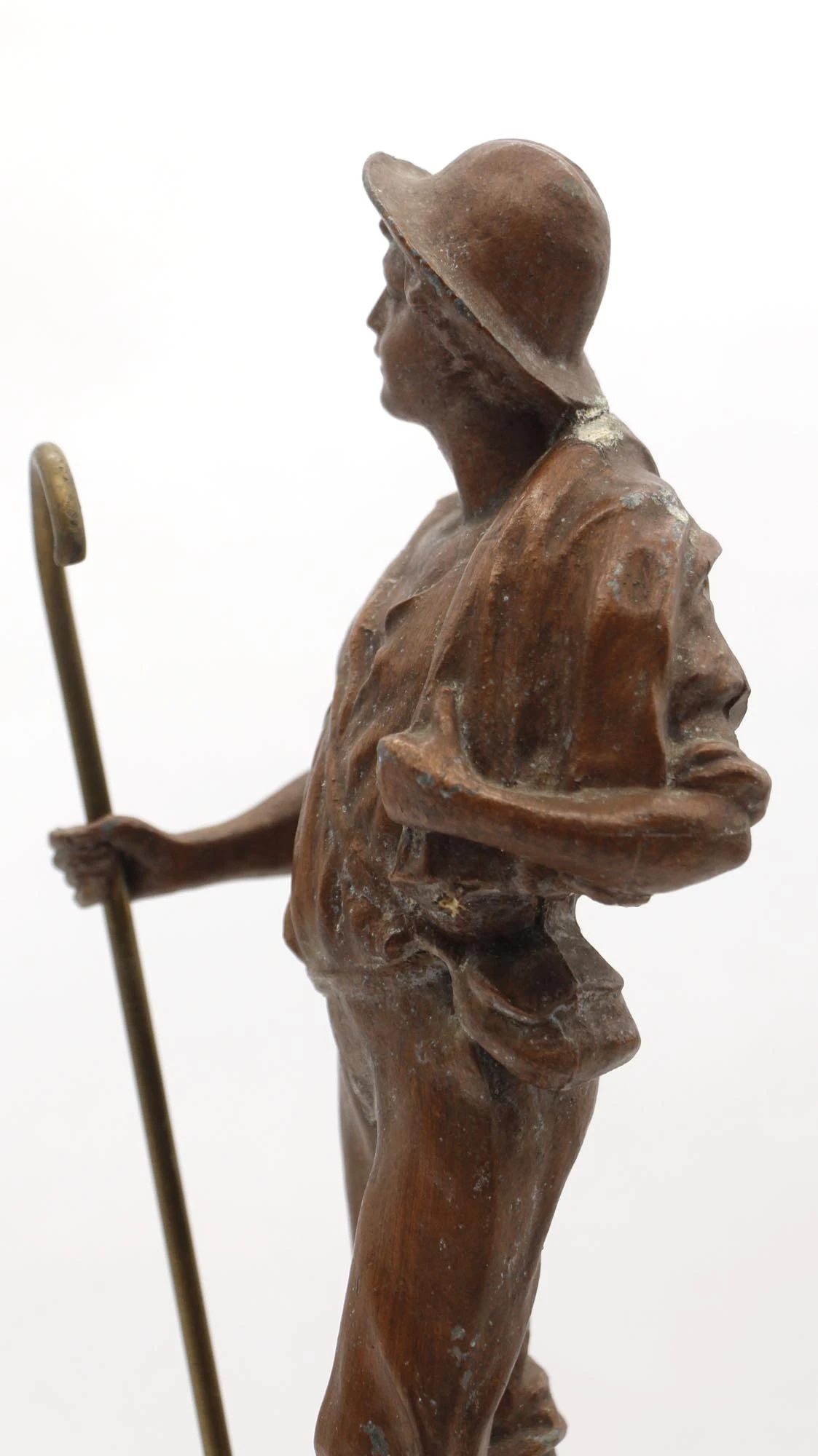 Handmade Copper Washed Man & Dog Statue With Wooden Base 9 Handmade Copper Washed Man & Dog Statue With Wooden Base - Image 7