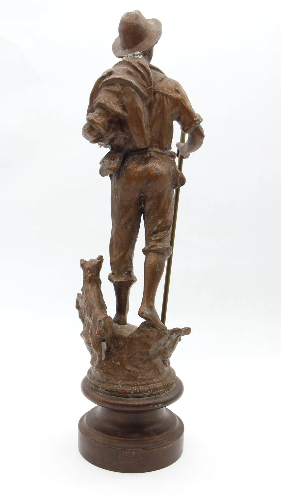 Handmade Copper Washed Man & Dog Statue With Wooden Base 11 Handmade Copper Washed Man & Dog Statue With Wooden Base - Image 9