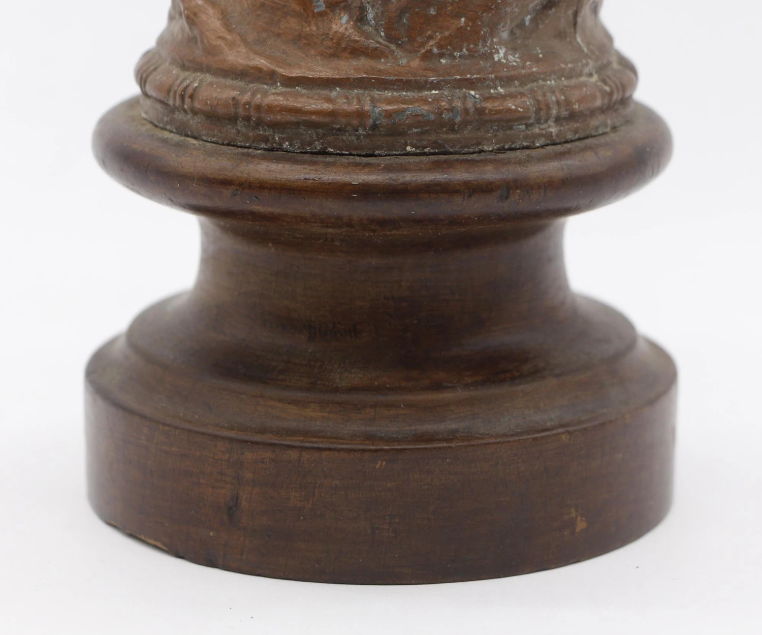 Handmade Copper Washed Man & Dog Statue With Wooden Base 14 Handmade Copper Washed Man & Dog Statue With Wooden Base - Image 12