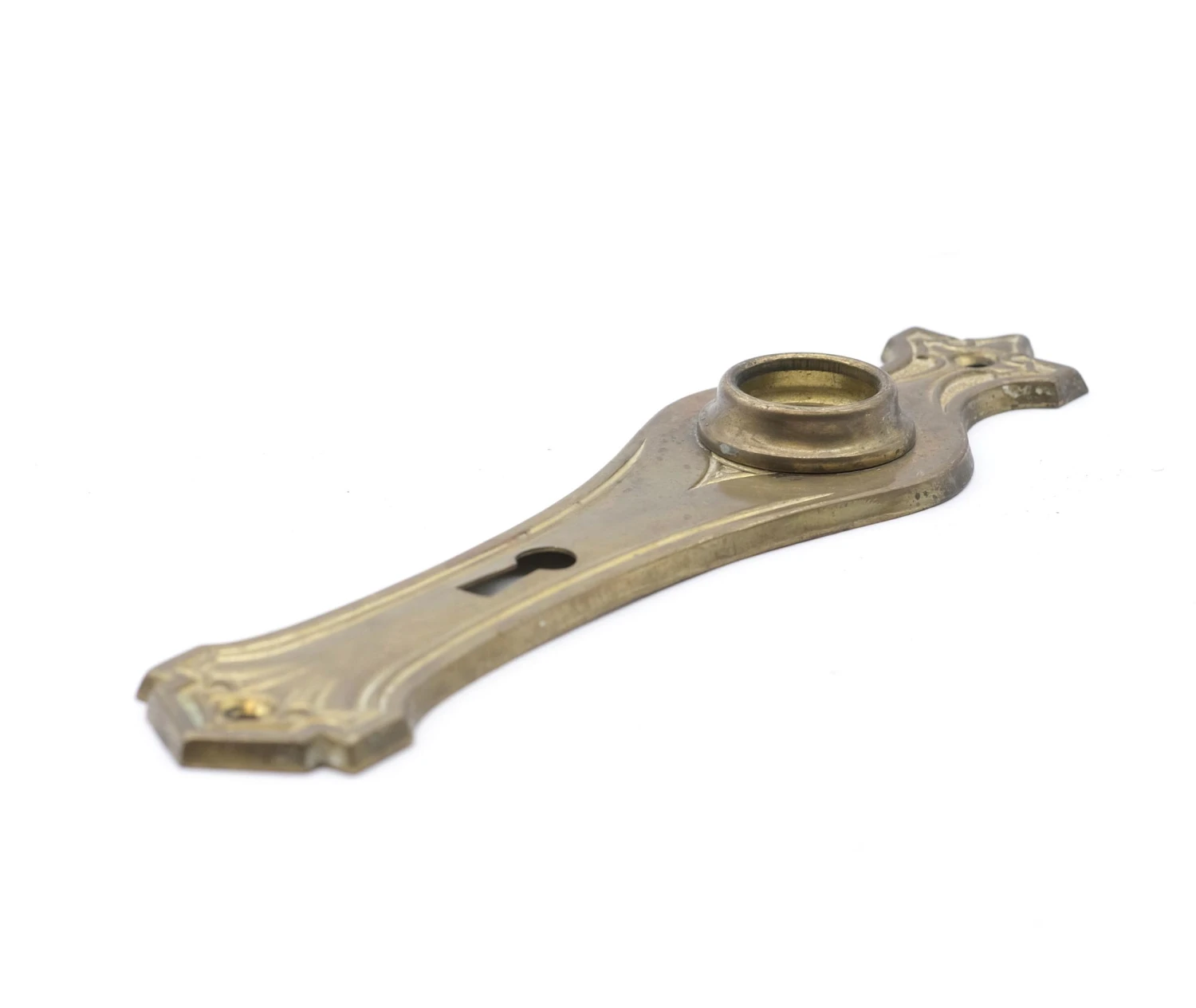 Vintage 7 In. Pressed Brass Gothic Door Back Plate 6 Vintage 7 In. Pressed Brass Gothic Door Back Plate - Image 4