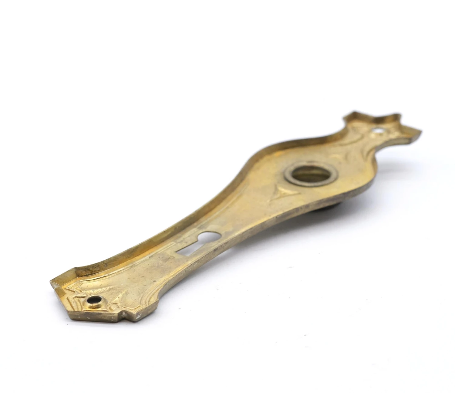 Vintage 7 In. Pressed Brass Gothic Door Back Plate 7 Vintage 7 In. Pressed Brass Gothic Door Back Plate - Image 5