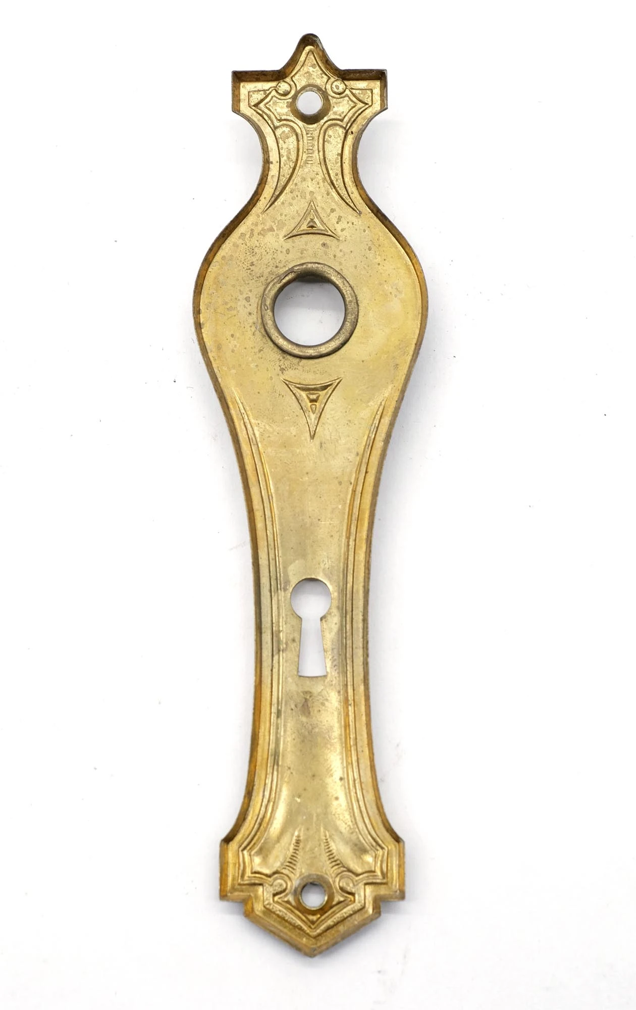 Vintage 7 In. Pressed Brass Gothic Door Back Plate 8 Vintage 7 In. Pressed Brass Gothic Door Back Plate - Image 6