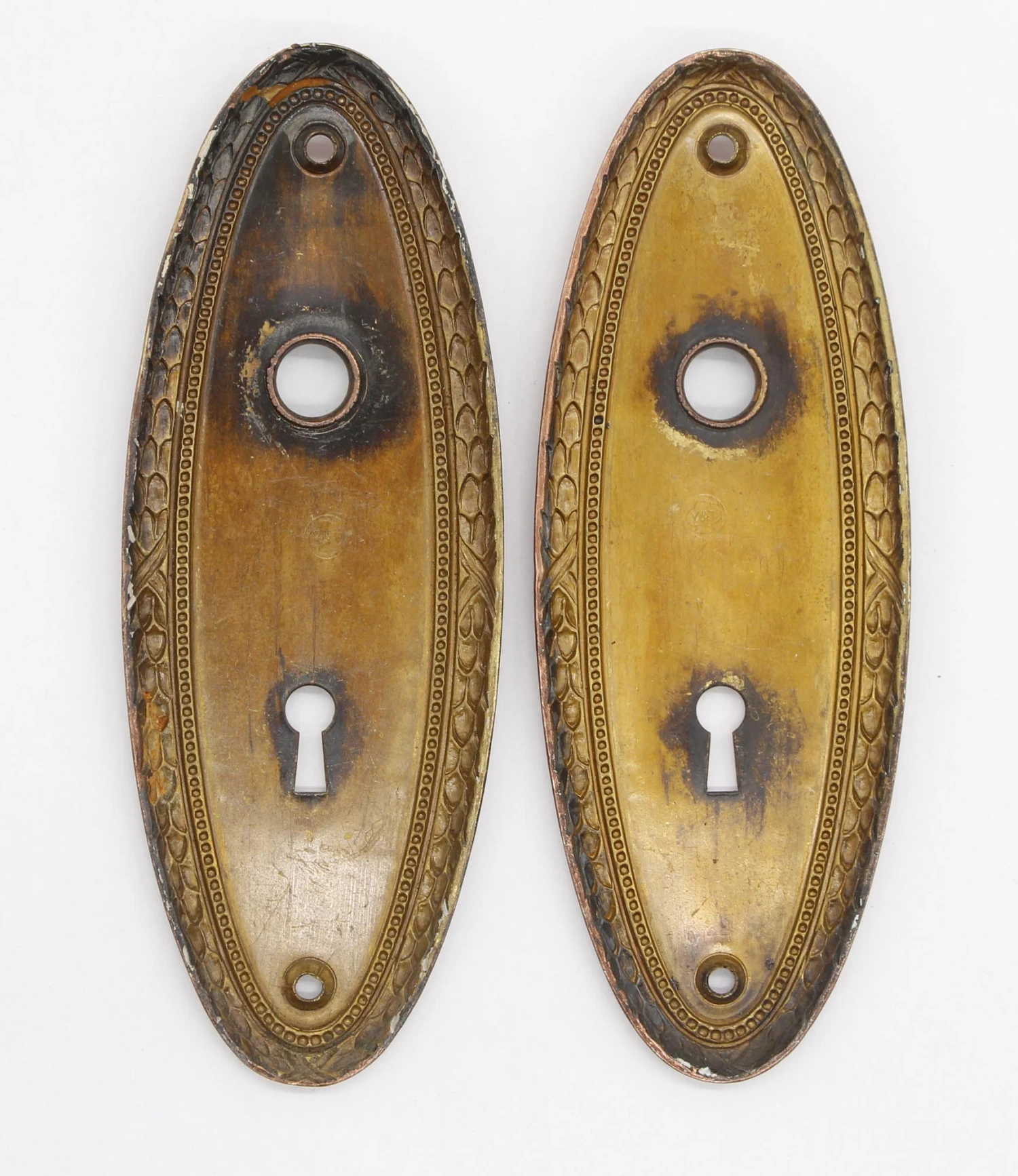 Pair Of 7 In. Copper Plated Brass Keyhole Door Back Plates 6 Pair Of 7 In. Copper Plated Brass Keyhole Door Back Plates - Image 4