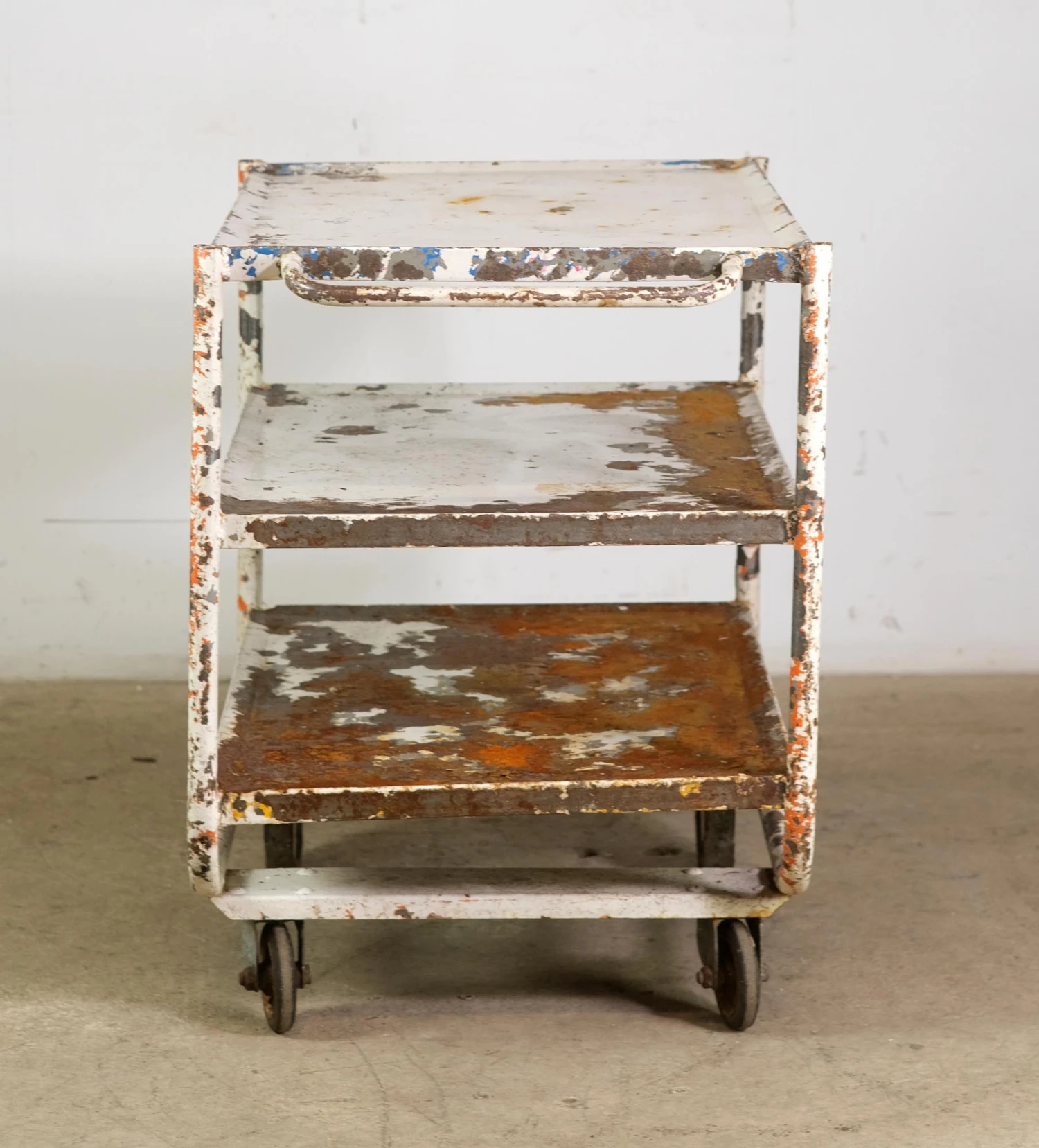 Reclaimed 3 Tier Industrial White Painted Steel Cart 8 Reclaimed 3 Tier Industrial White Painted Steel Cart - Image 6