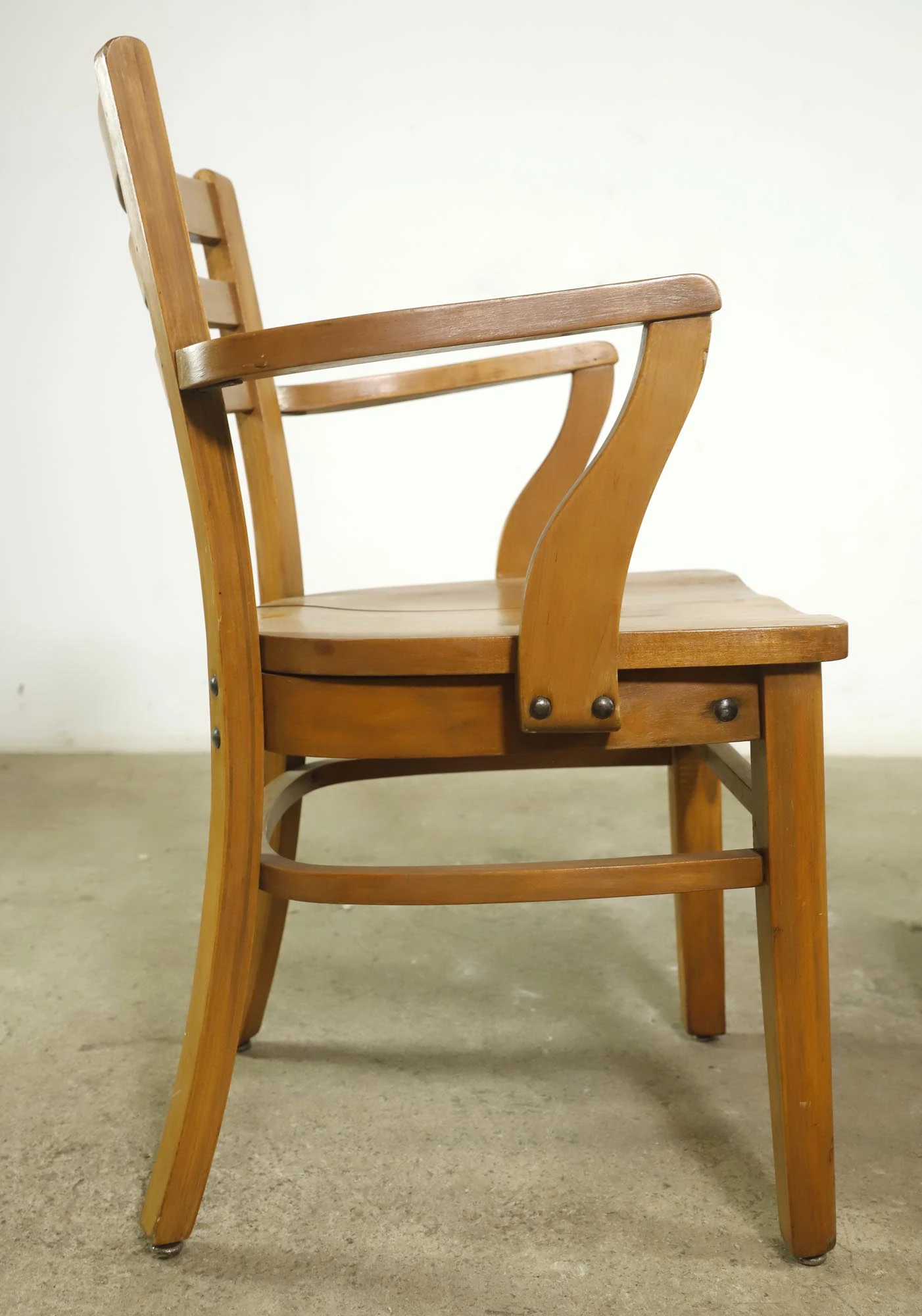 Pair Of National Store Fixture Co. Ladderback Maple Arm Chairs 6 Pair Of National Store Fixture Co. Ladderback Maple Arm Chairs - Image 4