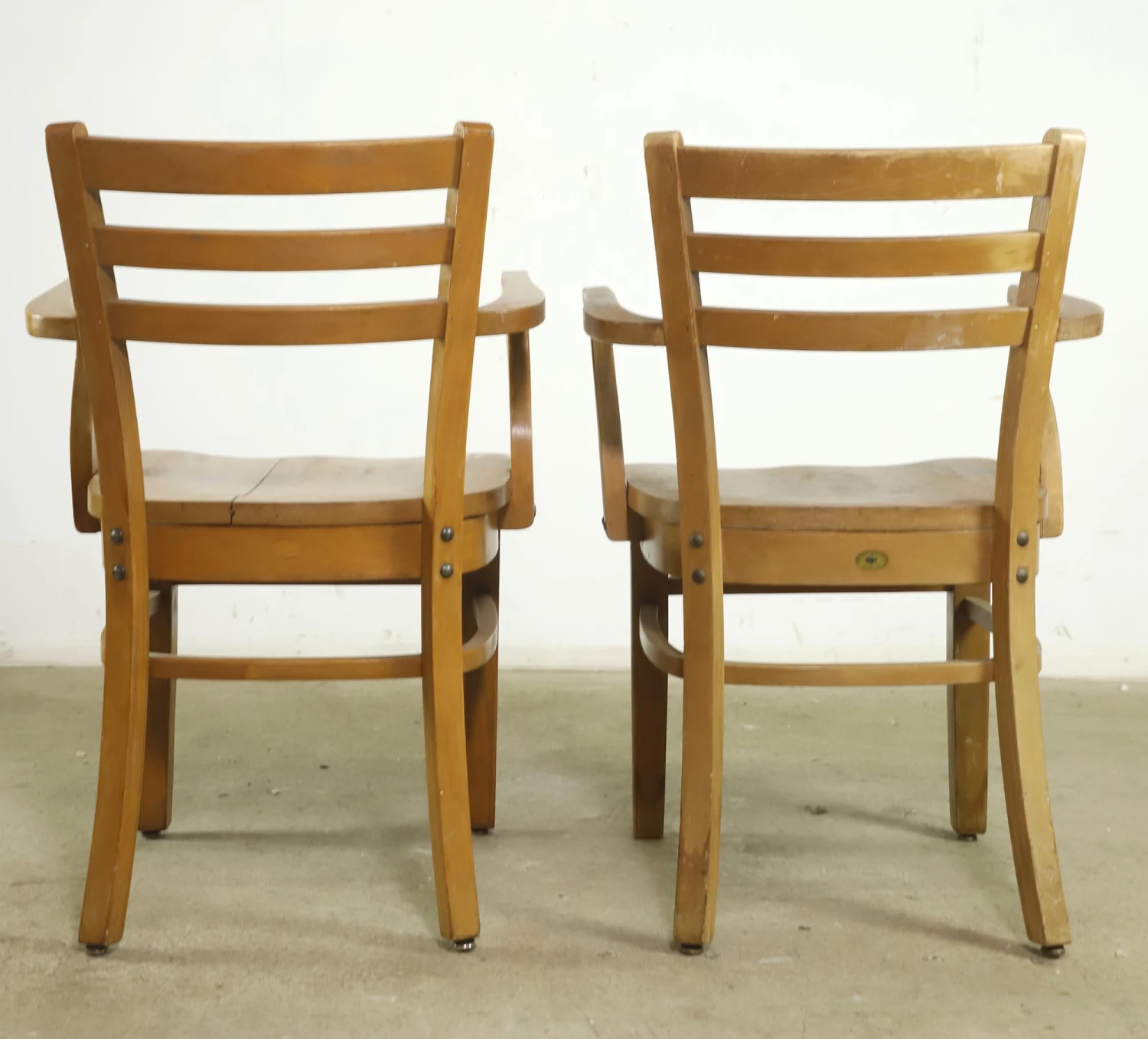 Pair Of National Store Fixture Co. Ladderback Maple Arm Chairs 8 Pair Of National Store Fixture Co. Ladderback Maple Arm Chairs - Image 6