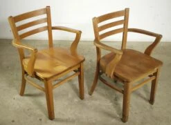 Pair Of National Store Fixture Co. Ladderback Maple Arm Chairs 17 Pair Of National Store Fixture Co. Ladderback Maple Arm Chairs -OGT Sale Store q279265 07