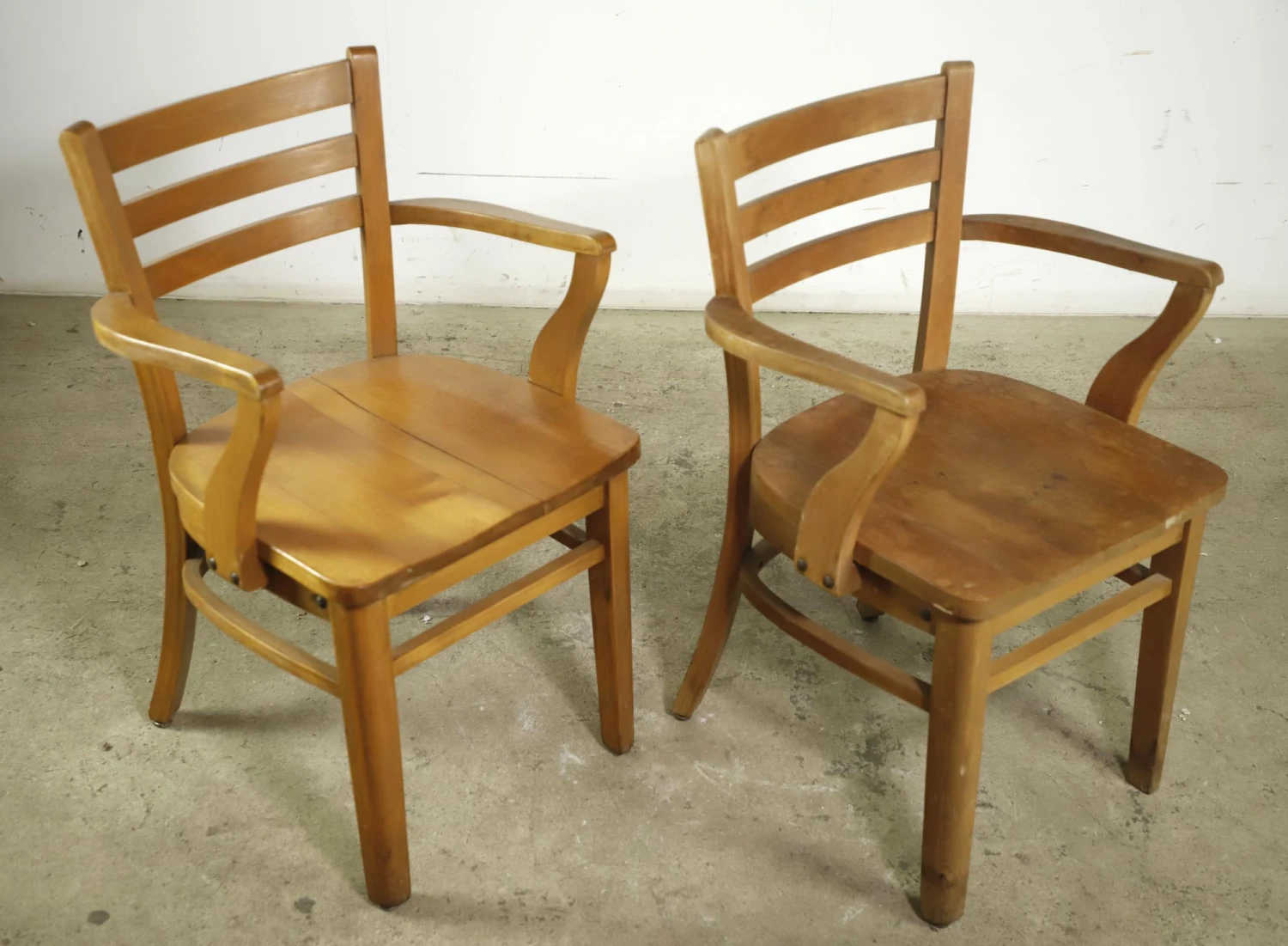 Pair Of National Store Fixture Co. Ladderback Maple Arm Chairs 9 Pair Of National Store Fixture Co. Ladderback Maple Arm Chairs - Image 7