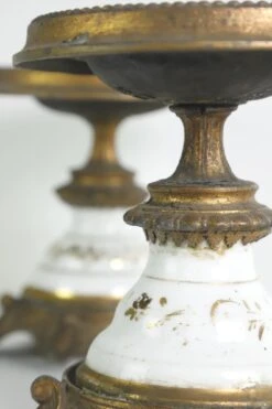 Pair Of French Spelter & Ceramic Oil Lamp Holders -OGT Sale Store q279304 06