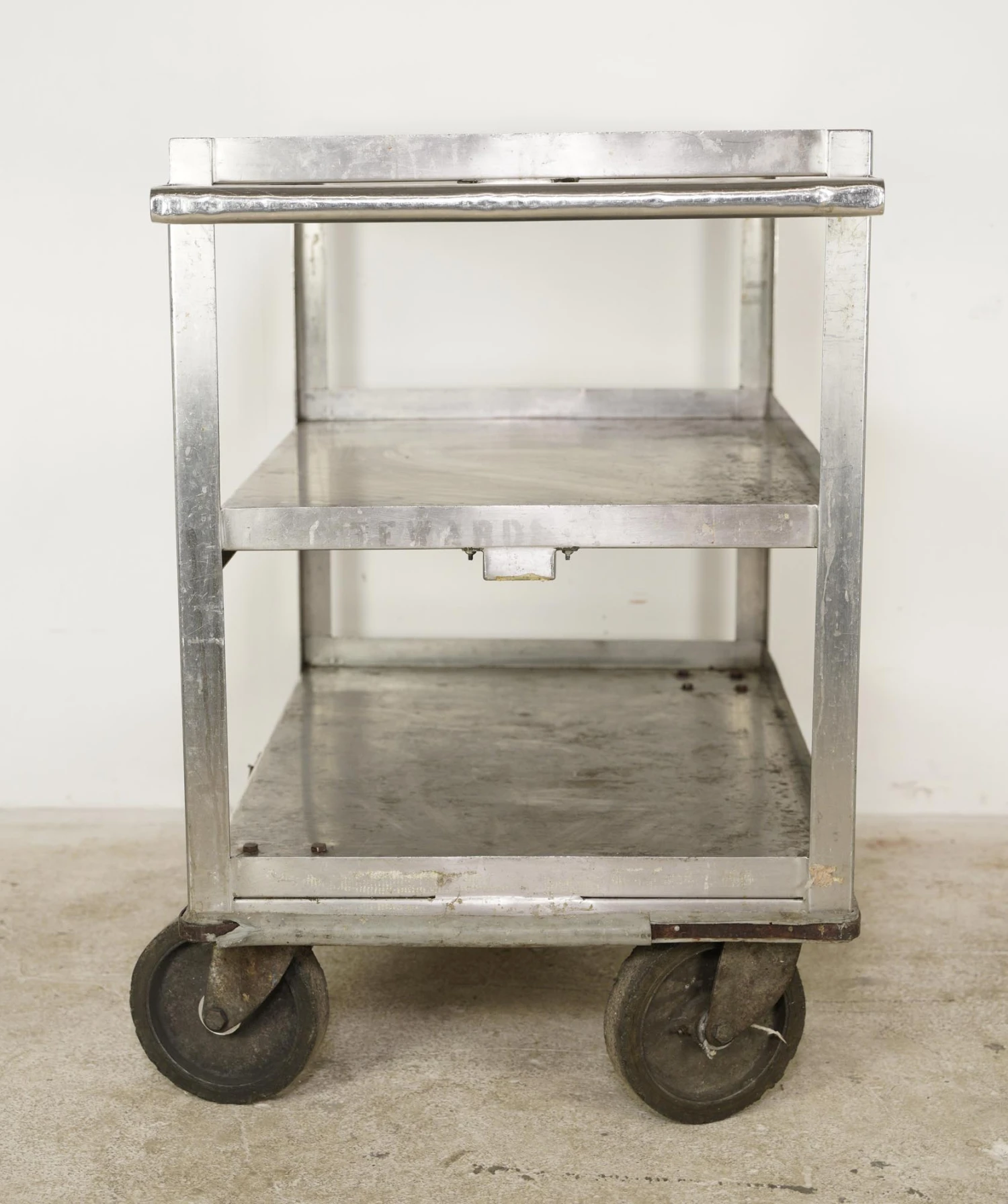 Reclaimed 3 Tier Stainless Steel Service Cart With Handle 6 Reclaimed 3 Tier Stainless Steel Service Cart With Handle - Image 4