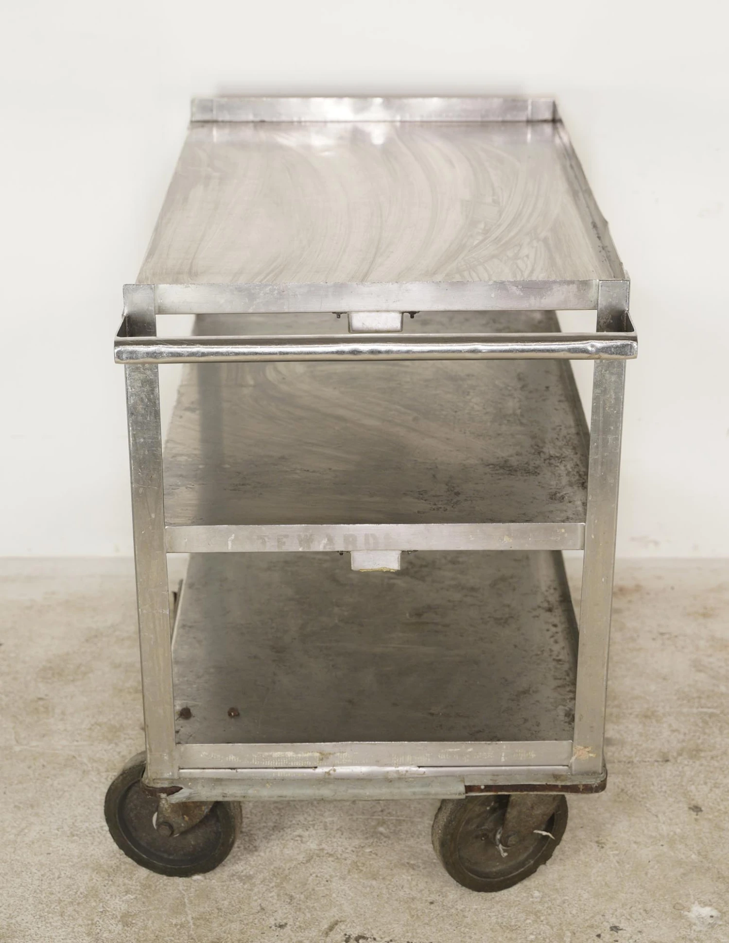 Reclaimed 3 Tier Stainless Steel Service Cart With Handle 7 Reclaimed 3 Tier Stainless Steel Service Cart With Handle - Image 5