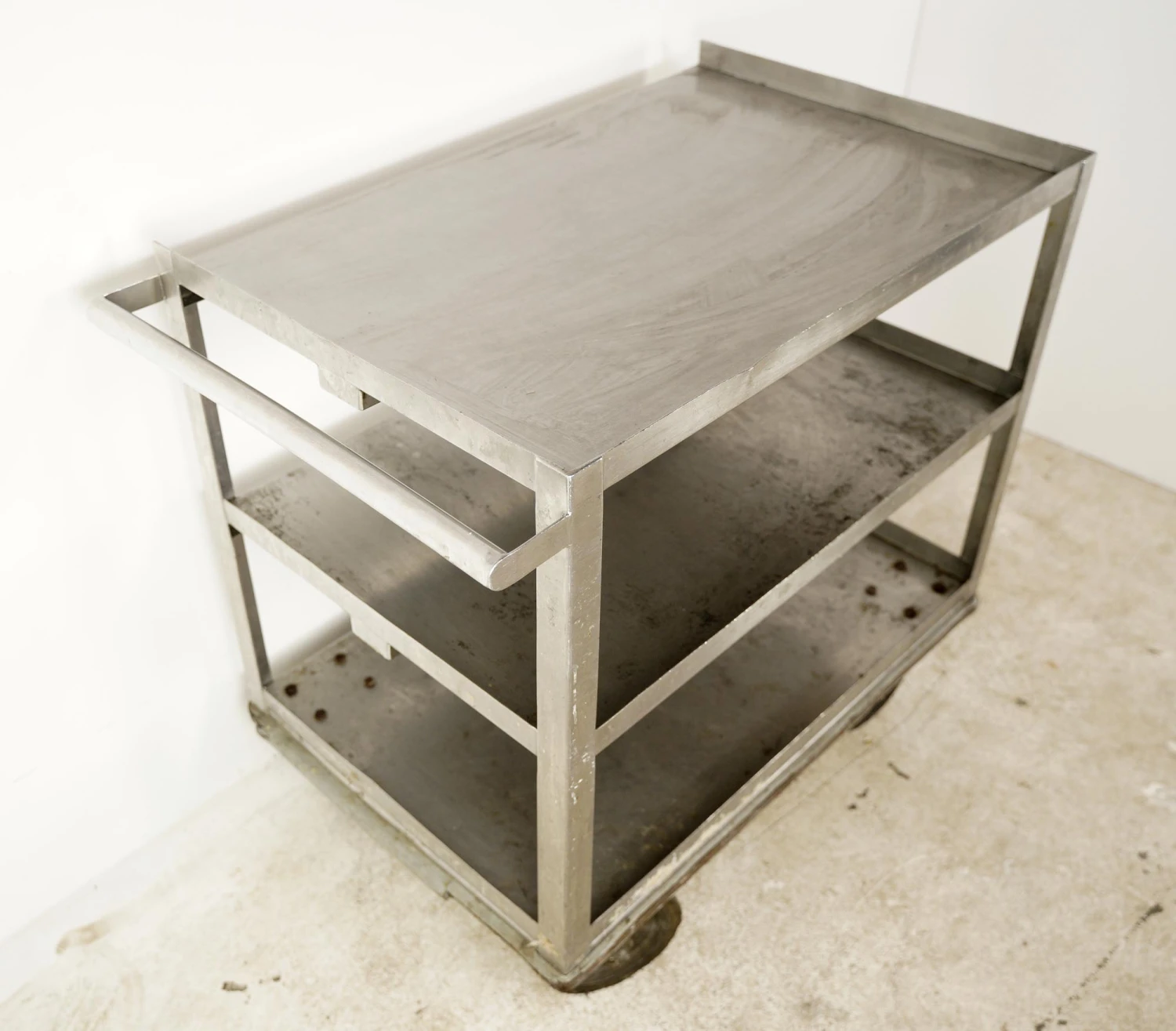 Reclaimed 3 Tier Stainless Steel Service Cart With Handle 12 Reclaimed 3 Tier Stainless Steel Service Cart With Handle - Image 10