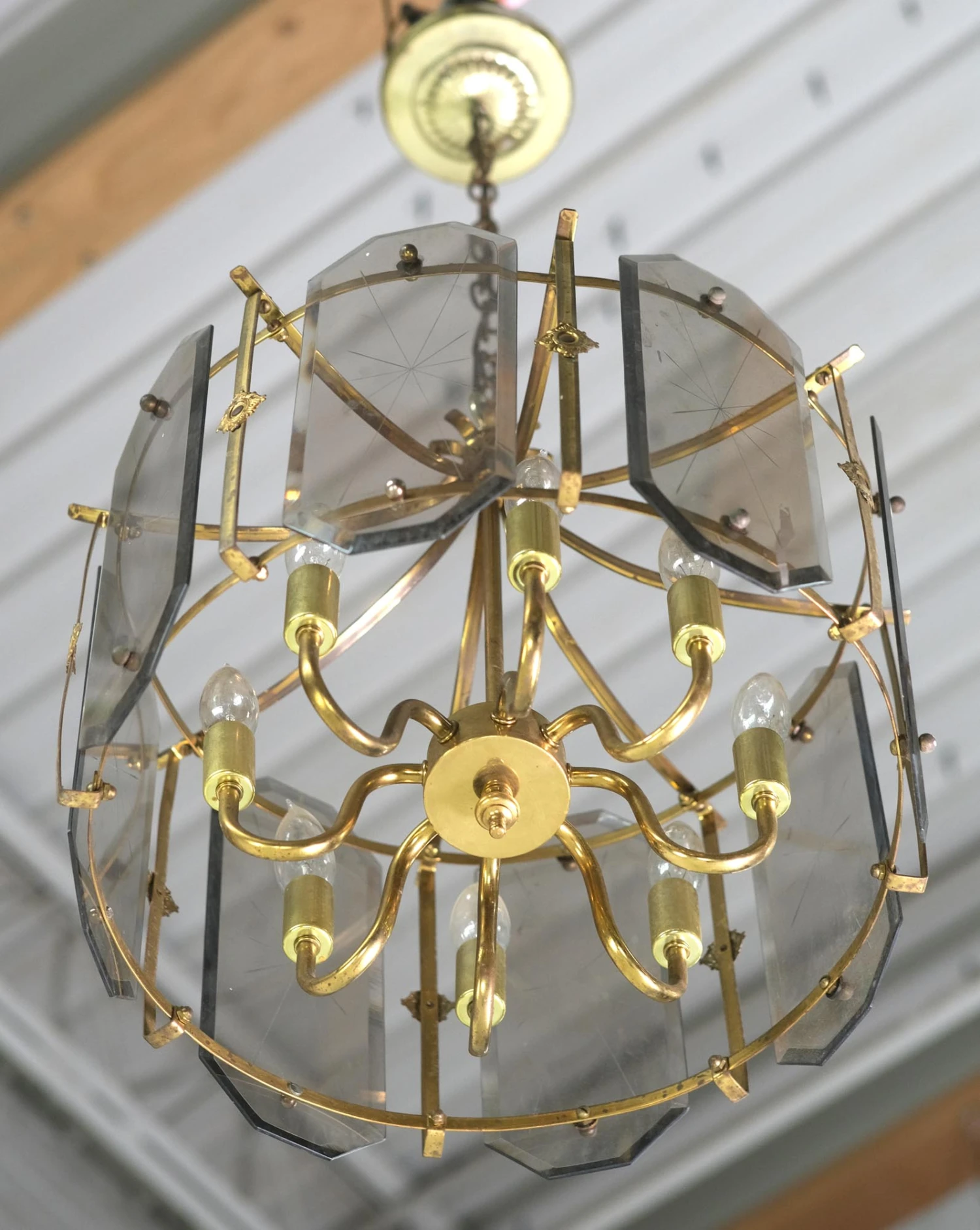 Modern 8 Arm Polished Brass Glass Lantern Pendant Light 10 Modern 8 Arm Polished Brass Glass Lantern Pendant Light - Image 8