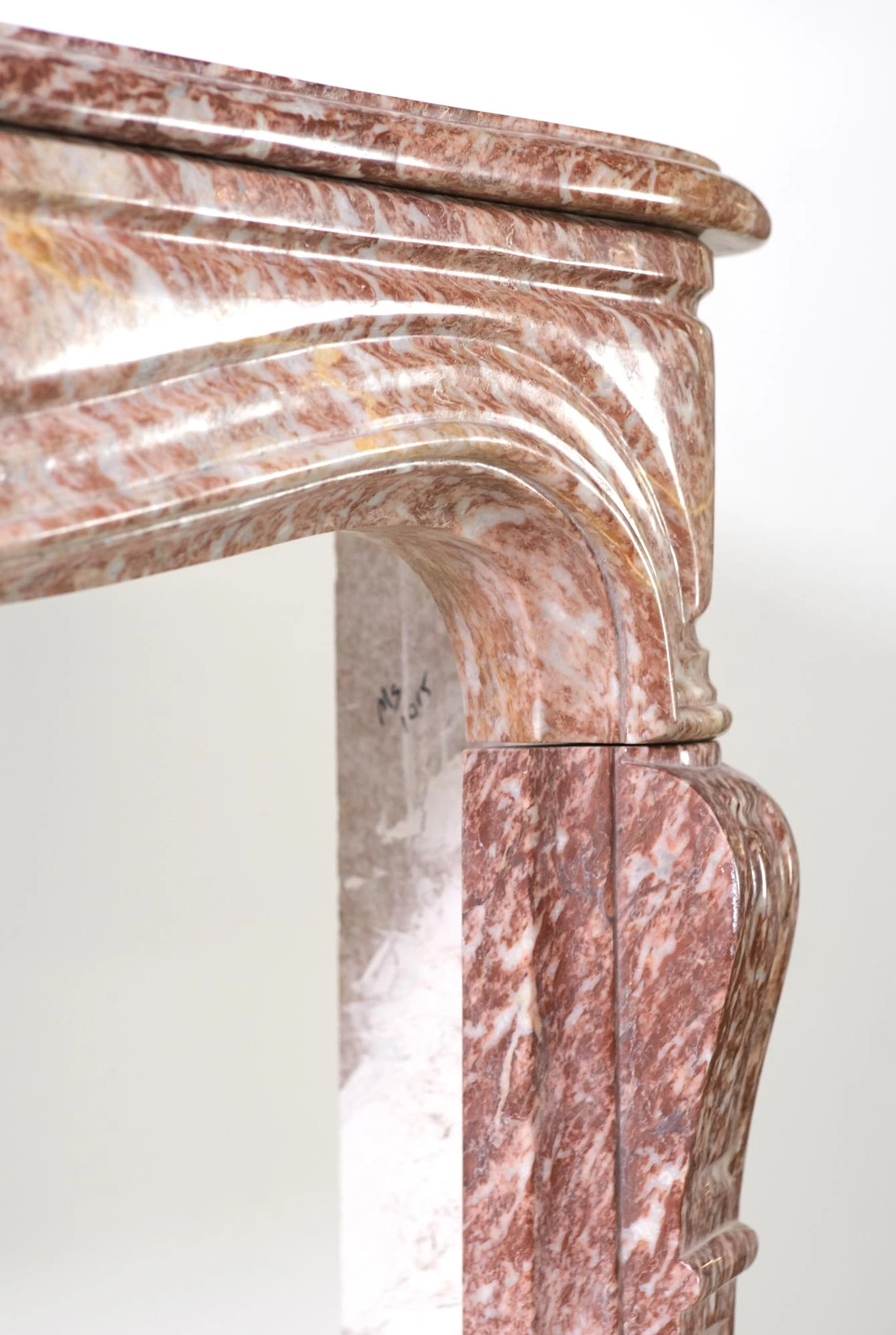 Vintage Louis XV Style Italian Brown & White Marble Mantel 8 Vintage Louis XV Style Italian Brown & White Marble Mantel - Image 6