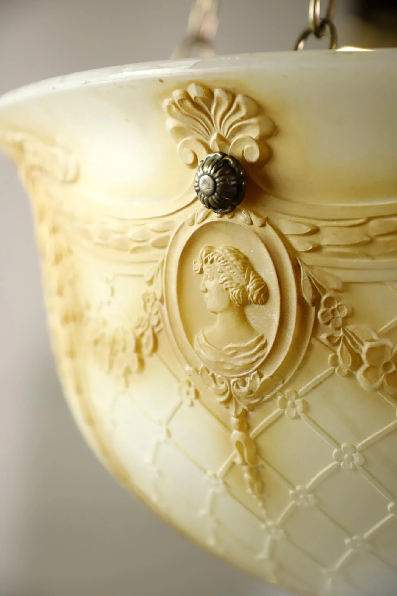 Victorian Figural Dish Glass Brass Chain Pendant Light 6 Victorian Figural Dish Glass Brass Chain Pendant Light - Image 4