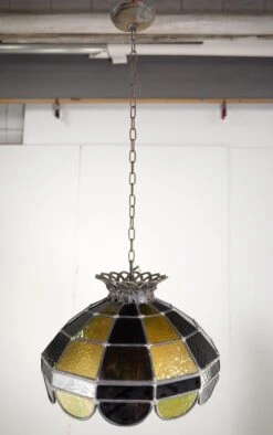 Vintage Tiffany Style Stained Yellow & Brown Glass Pendant Light 17 Vintage Tiffany Style Stained Yellow & Brown Glass Pendant Light -OGT Sale Store q280058 04