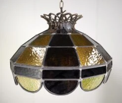Vintage Tiffany Style Stained Yellow & Brown Glass Pendant Light 18 Vintage Tiffany Style Stained Yellow & Brown Glass Pendant Light -OGT Sale Store q280058 05