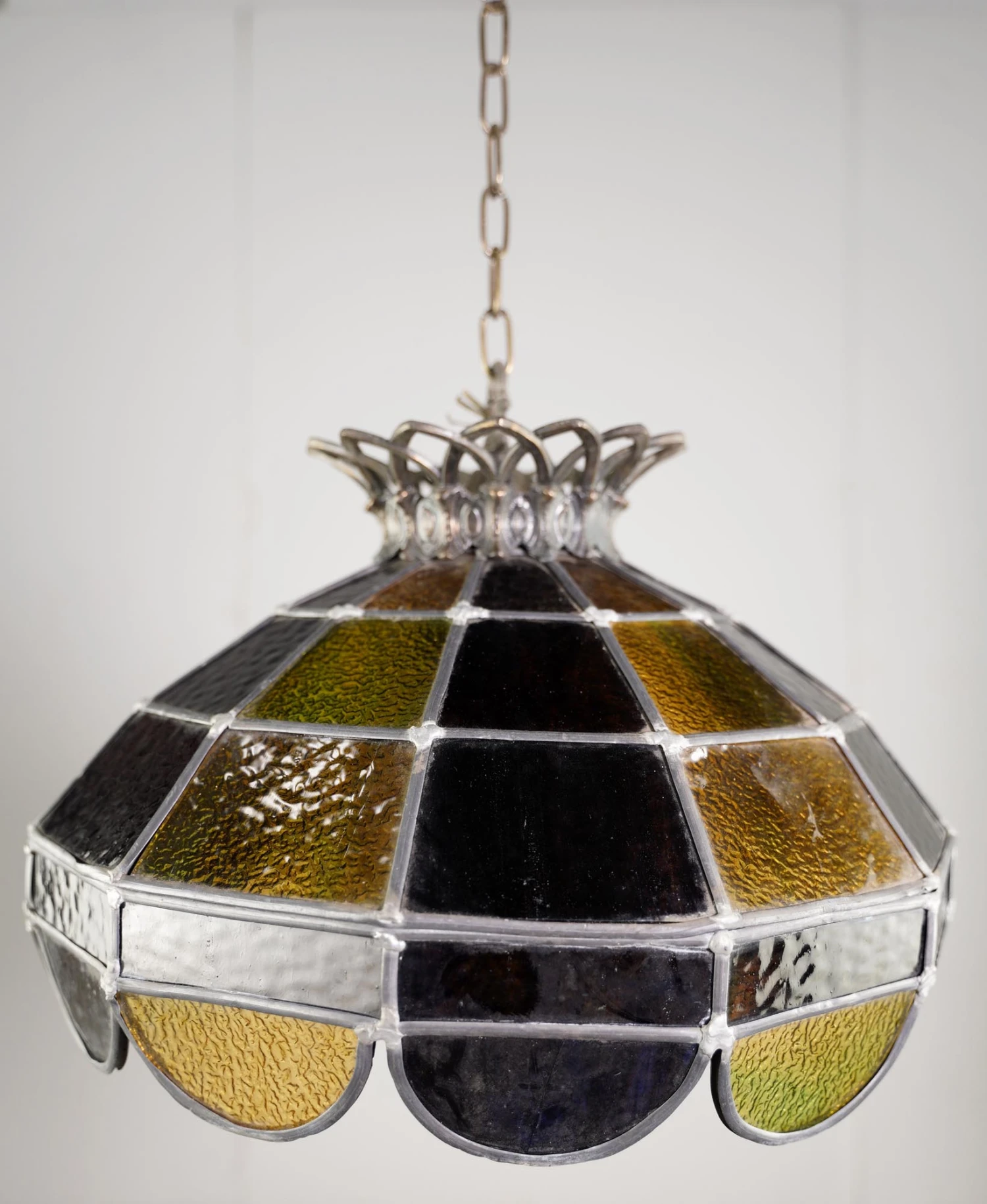 Vintage Tiffany Style Stained Yellow & Brown Glass Pendant Light 8 Vintage Tiffany Style Stained Yellow & Brown Glass Pendant Light - Image 6