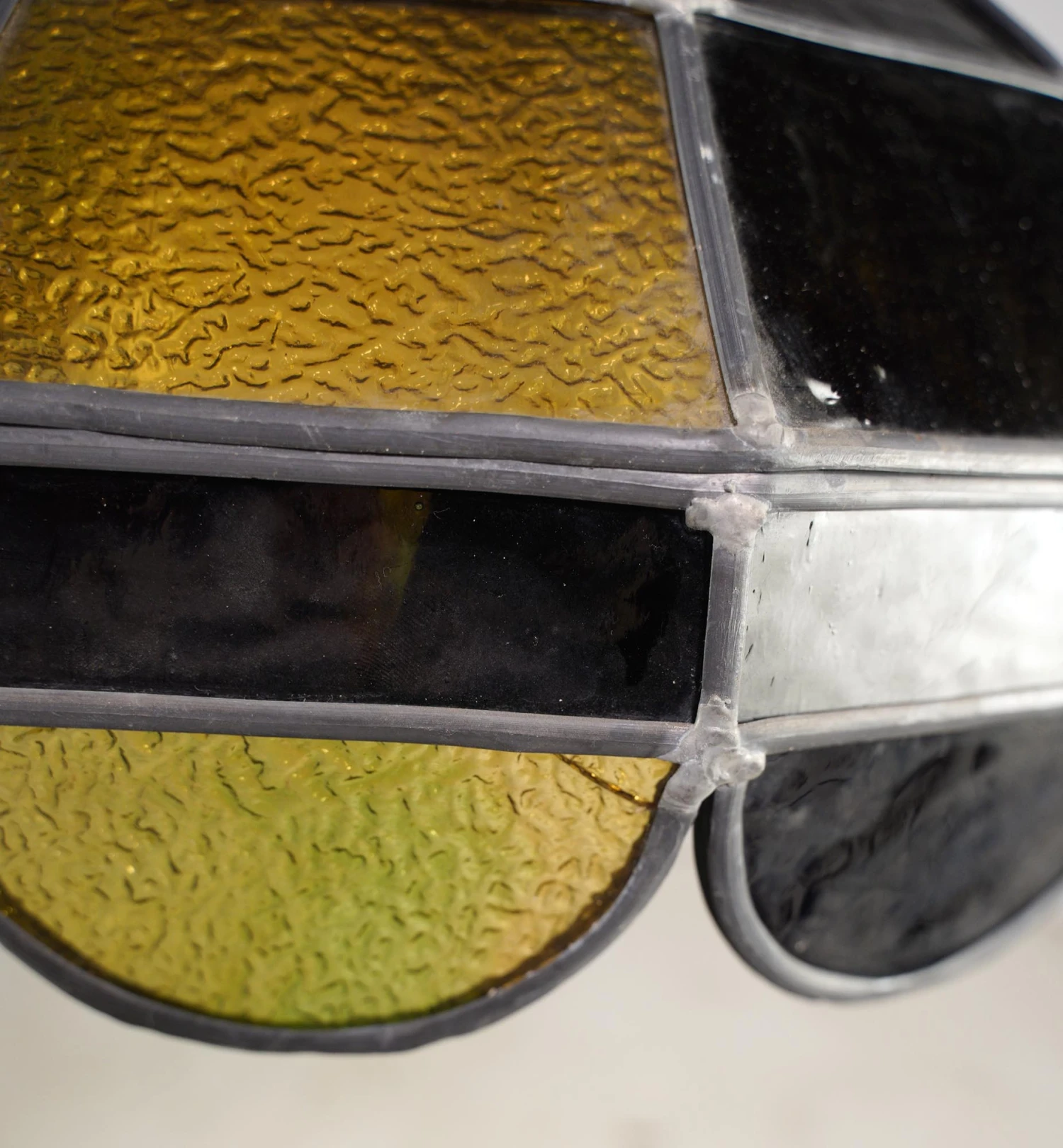 Vintage Tiffany Style Stained Yellow & Brown Glass Pendant Light 10 Vintage Tiffany Style Stained Yellow & Brown Glass Pendant Light - Image 8