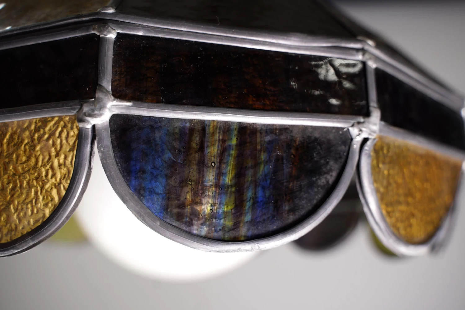 Vintage Tiffany Style Stained Yellow & Brown Glass Pendant Light 11 Vintage Tiffany Style Stained Yellow & Brown Glass Pendant Light - Image 9