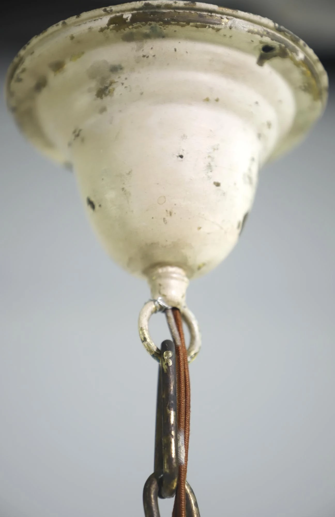 Antique Pink & White Milk Glass Brass Chain Pendant Light 7 Antique Pink & White Milk Glass Brass Chain Pendant Light - Image 5