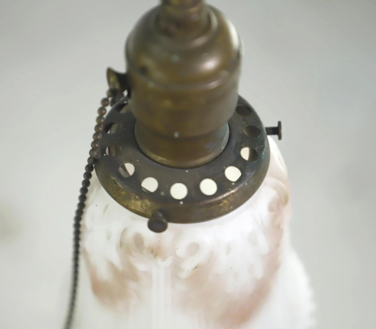 Antique Pink & White Milk Glass Brass Chain Pendant Light 10 Antique Pink & White Milk Glass Brass Chain Pendant Light - Image 8