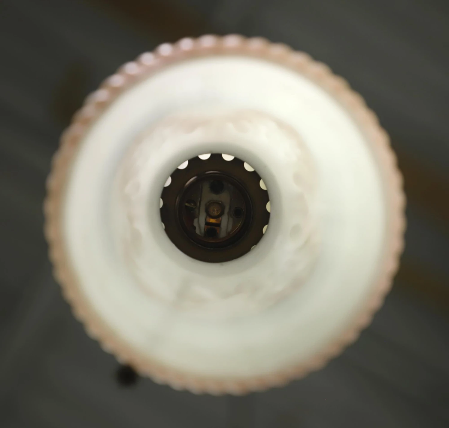 Antique Pink & White Milk Glass Brass Chain Pendant Light 11 Antique Pink & White Milk Glass Brass Chain Pendant Light - Image 9