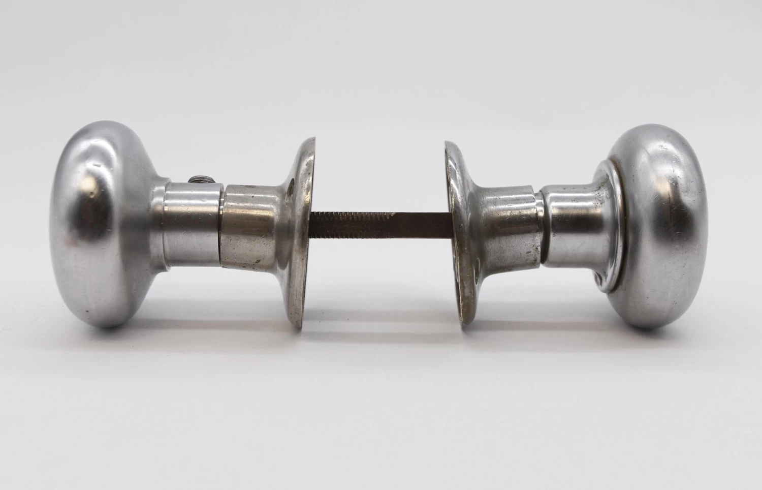 Vintage Brushed Nickeled Brass Passage Door Knob Set 6 Vintage Brushed Nickeled Brass Passage Door Knob Set - Image 4