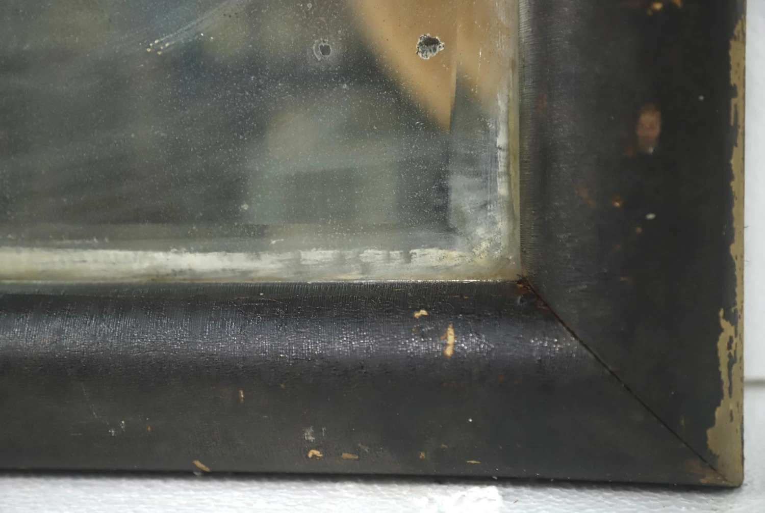 Refurbished Beveled Black Wood Wall Mirror 40 X 34 7 Refurbished Beveled Black Wood Wall Mirror 40 X 34 - Image 5