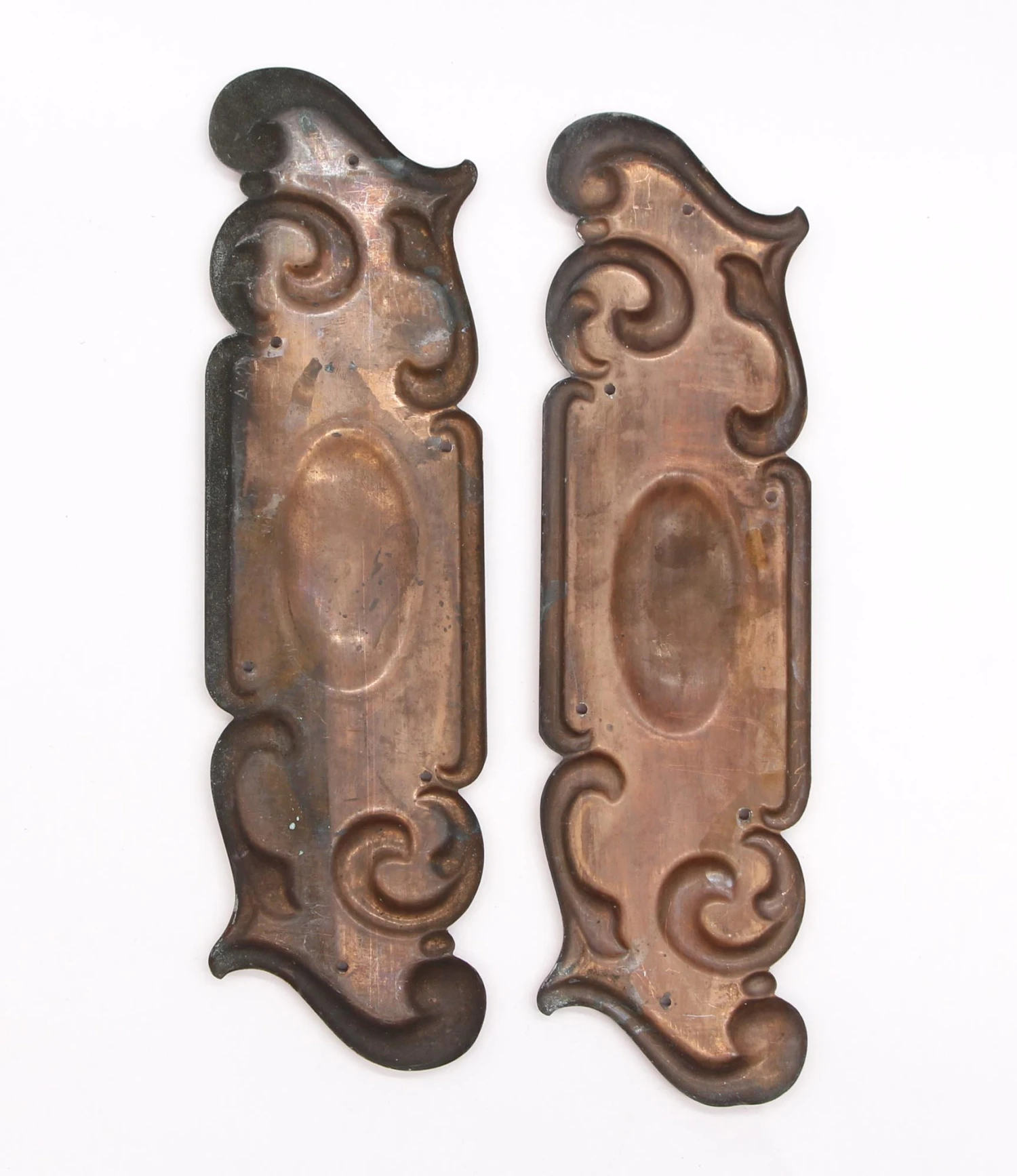 Pair Of 10.6 In. Copper Plated Brass Art Nouveau Door Push Plates 8 Pair Of 10.6 In. Copper Plated Brass Art Nouveau Door Push Plates - Image 6