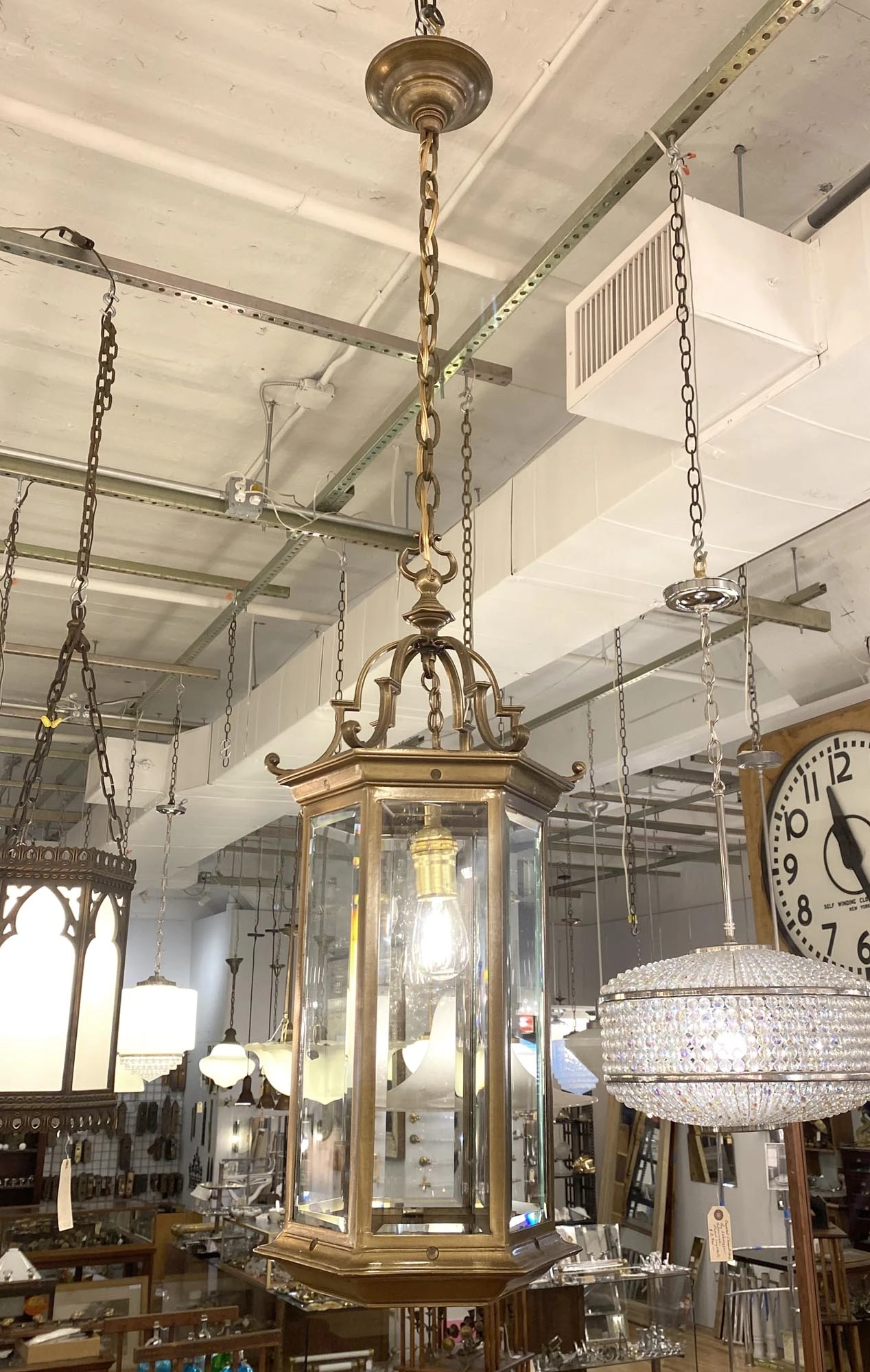 Traditional Cast Bronze Hexagon Beveled Glass Ceiling Lantern 8 Traditional Cast Bronze Hexagon Beveled Glass Ceiling Lantern - Image 6