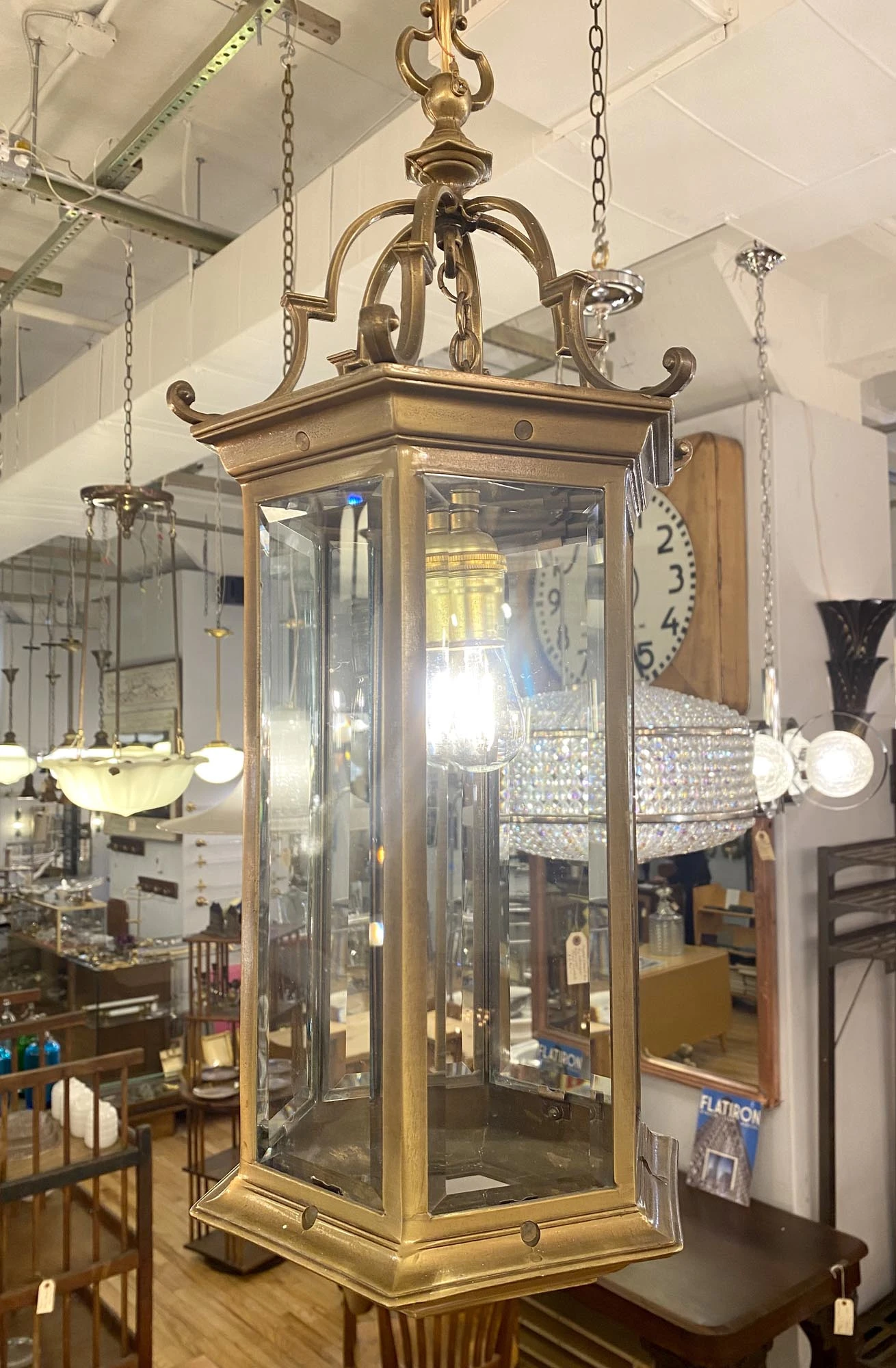 Traditional Cast Bronze Hexagon Beveled Glass Ceiling Lantern 9 Traditional Cast Bronze Hexagon Beveled Glass Ceiling Lantern - Image 7