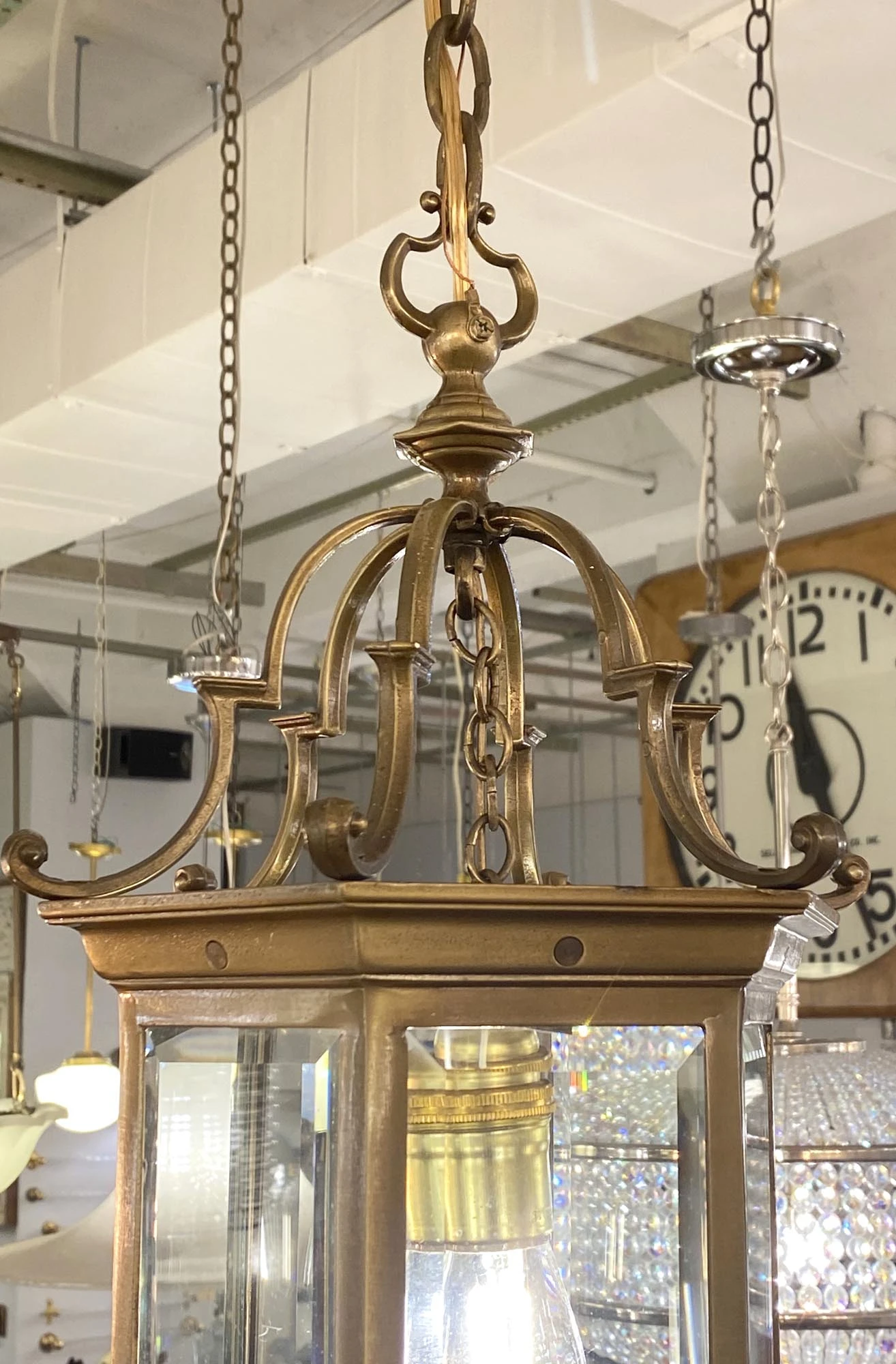 Traditional Cast Bronze Hexagon Beveled Glass Ceiling Lantern 10 Traditional Cast Bronze Hexagon Beveled Glass Ceiling Lantern - Image 8