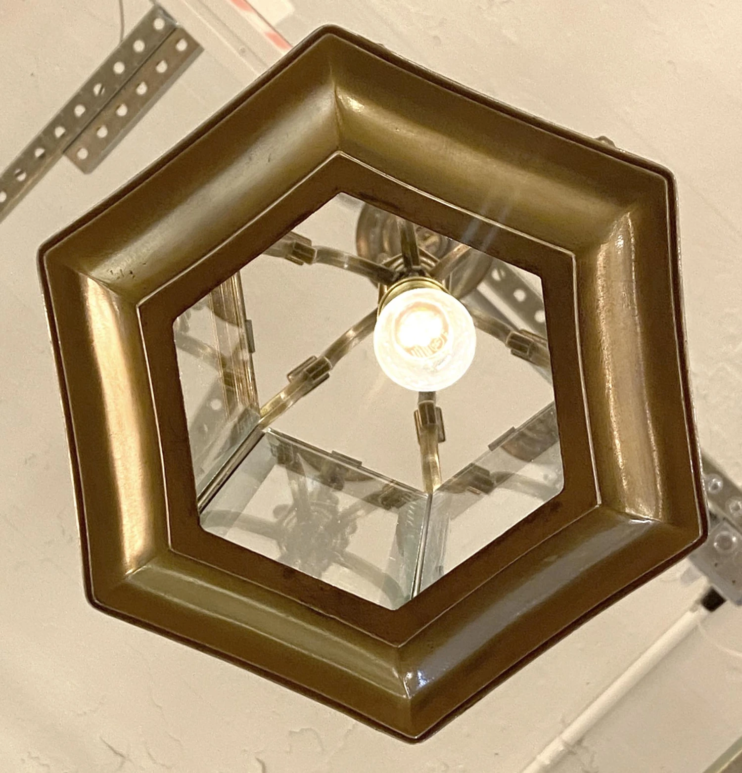 Traditional Cast Bronze Hexagon Beveled Glass Ceiling Lantern 11 Traditional Cast Bronze Hexagon Beveled Glass Ceiling Lantern - Image 9