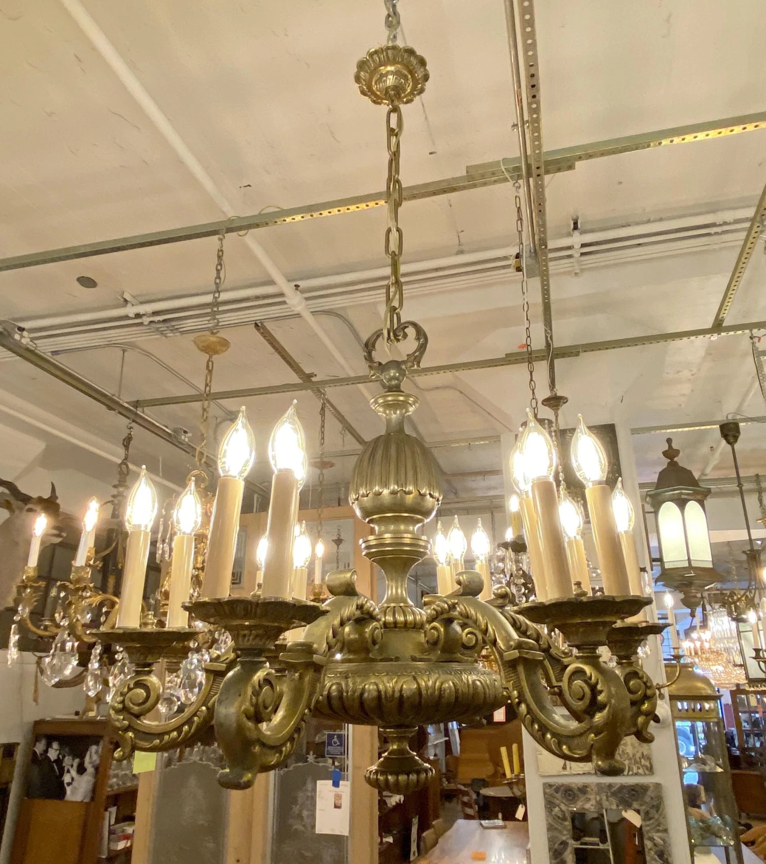 Antique 6 Arm 18 Light French Bronze Chandelier 6 Antique 6 Arm 18 Light French Bronze Chandelier - Image 4