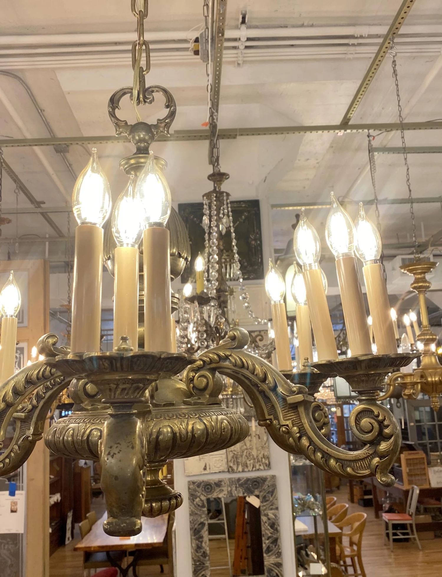 Antique 6 Arm 18 Light French Bronze Chandelier 8 Antique 6 Arm 18 Light French Bronze Chandelier - Image 6