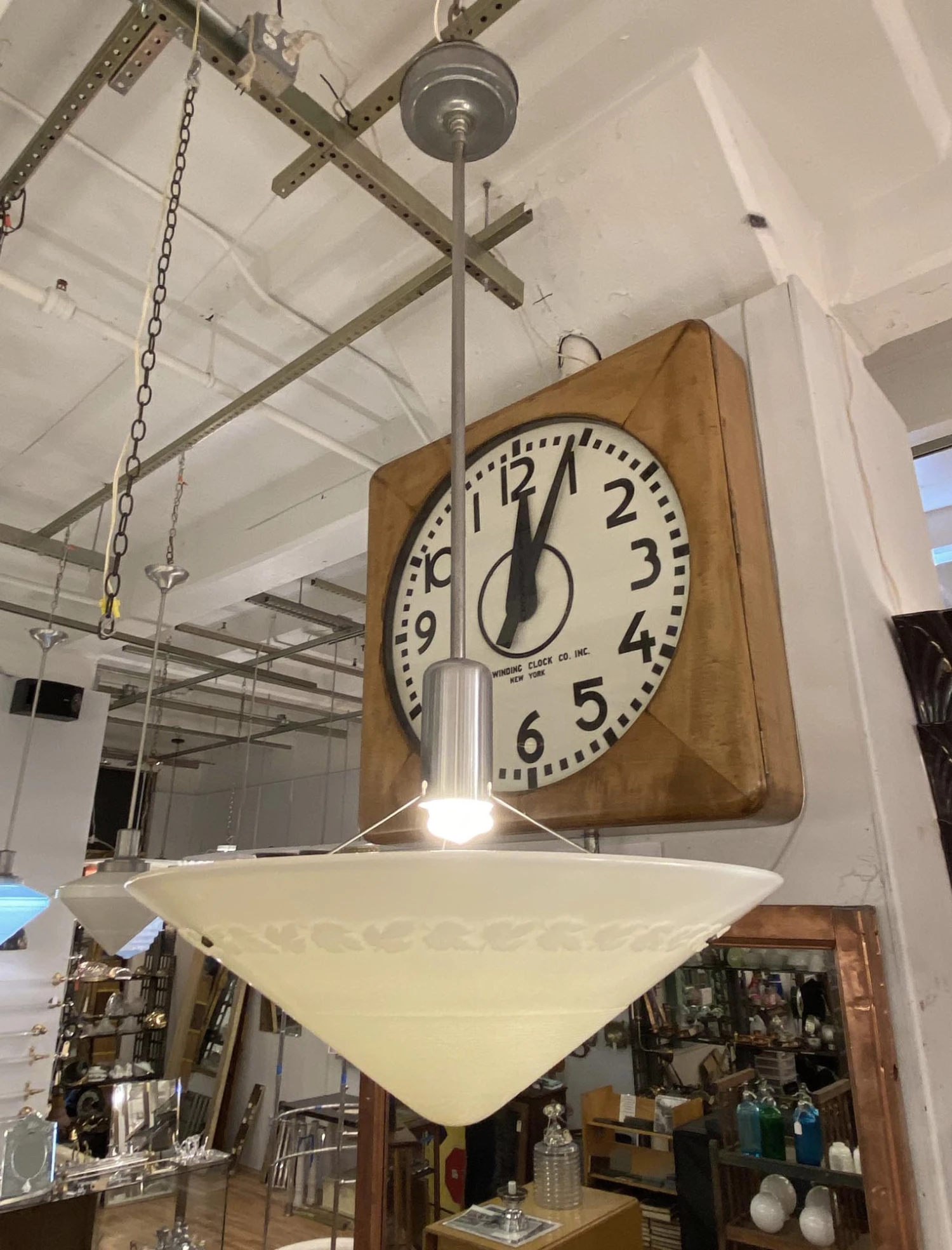 Art Deco Oak Leaf Milk Glass Dish Pendant Light 6 Art Deco Oak Leaf Milk Glass Dish Pendant Light - Image 4