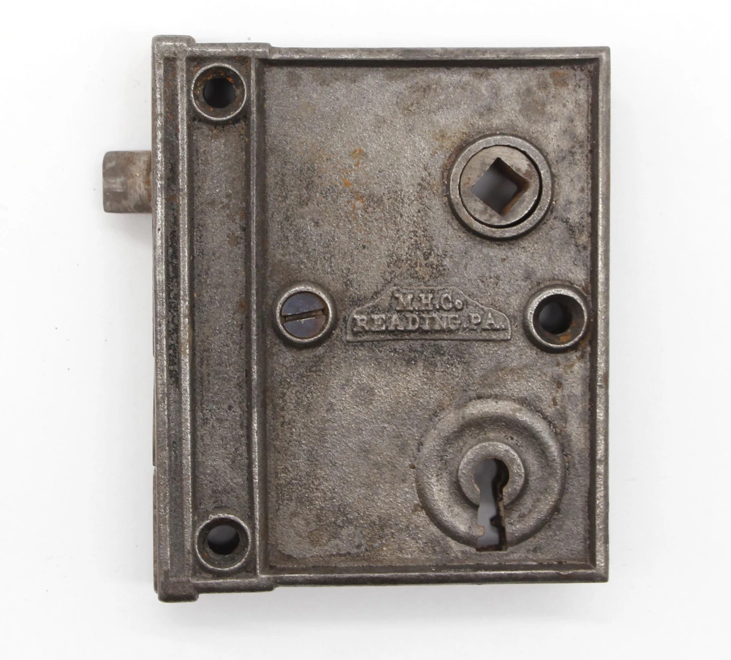 Antique M.H.C Reading Cast Iron Surface Rim Door Lock With Key 6 Antique M.H.C Reading Cast Iron Surface Rim Door Lock With Key - Image 4