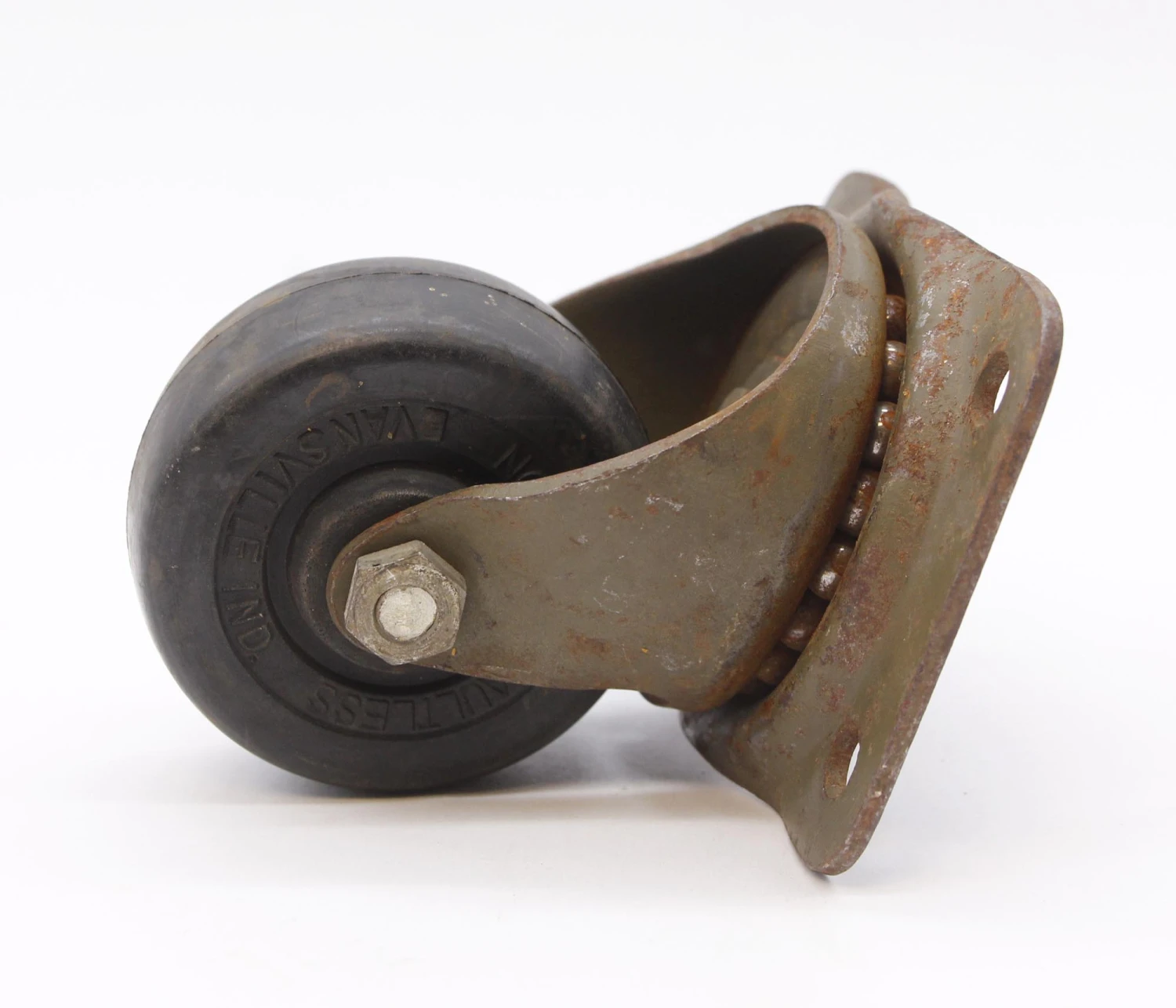 Set Of 4 Vintage Steel & Rubber Wheel Casters 6 Set Of 4 Vintage Steel & Rubber Wheel Casters - Image 4