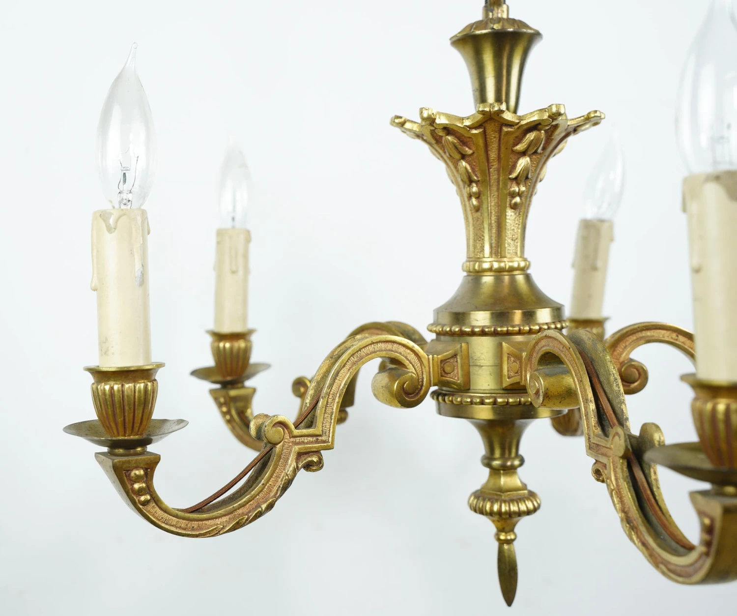 Art Deco 5 Arm Cast Brass 22 In. Chandelier 6 Art Deco 5 Arm Cast Brass 22 In. Chandelier - Image 4