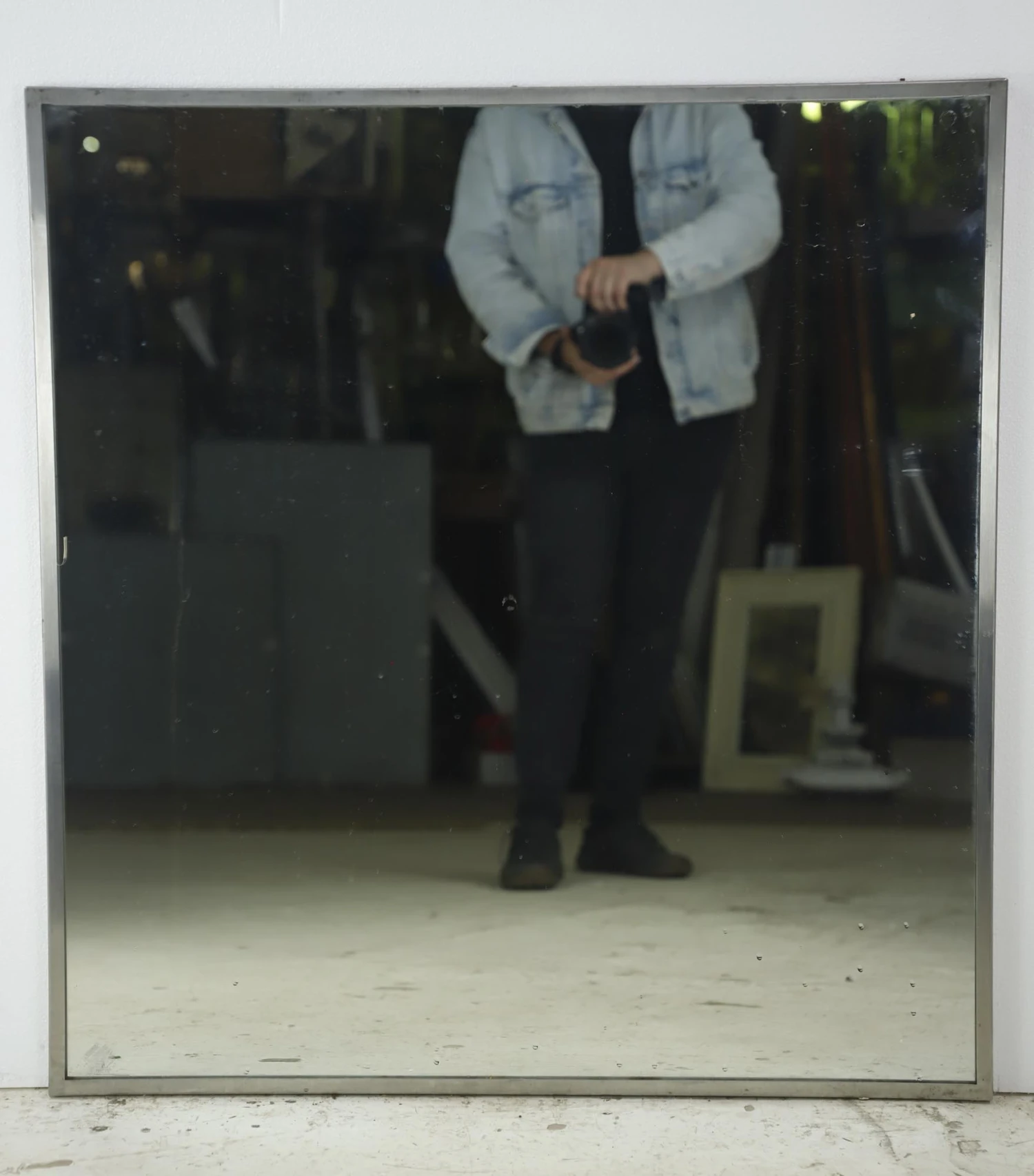 Reclaimed Industrial Nickel Framed Wall Mirror 36 X 34 10 Reclaimed Industrial Nickel Framed Wall Mirror 36 X 34 - Image 8